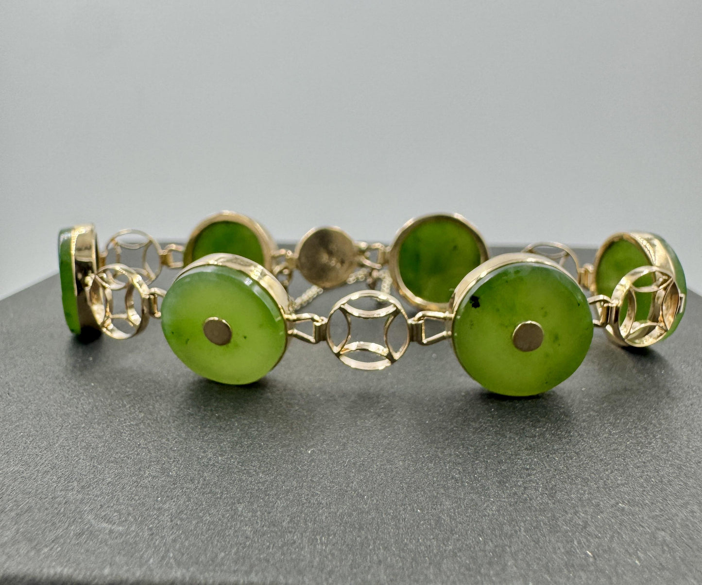 Vintage 14k Yellow Gold Nephrite Link Bracelet
