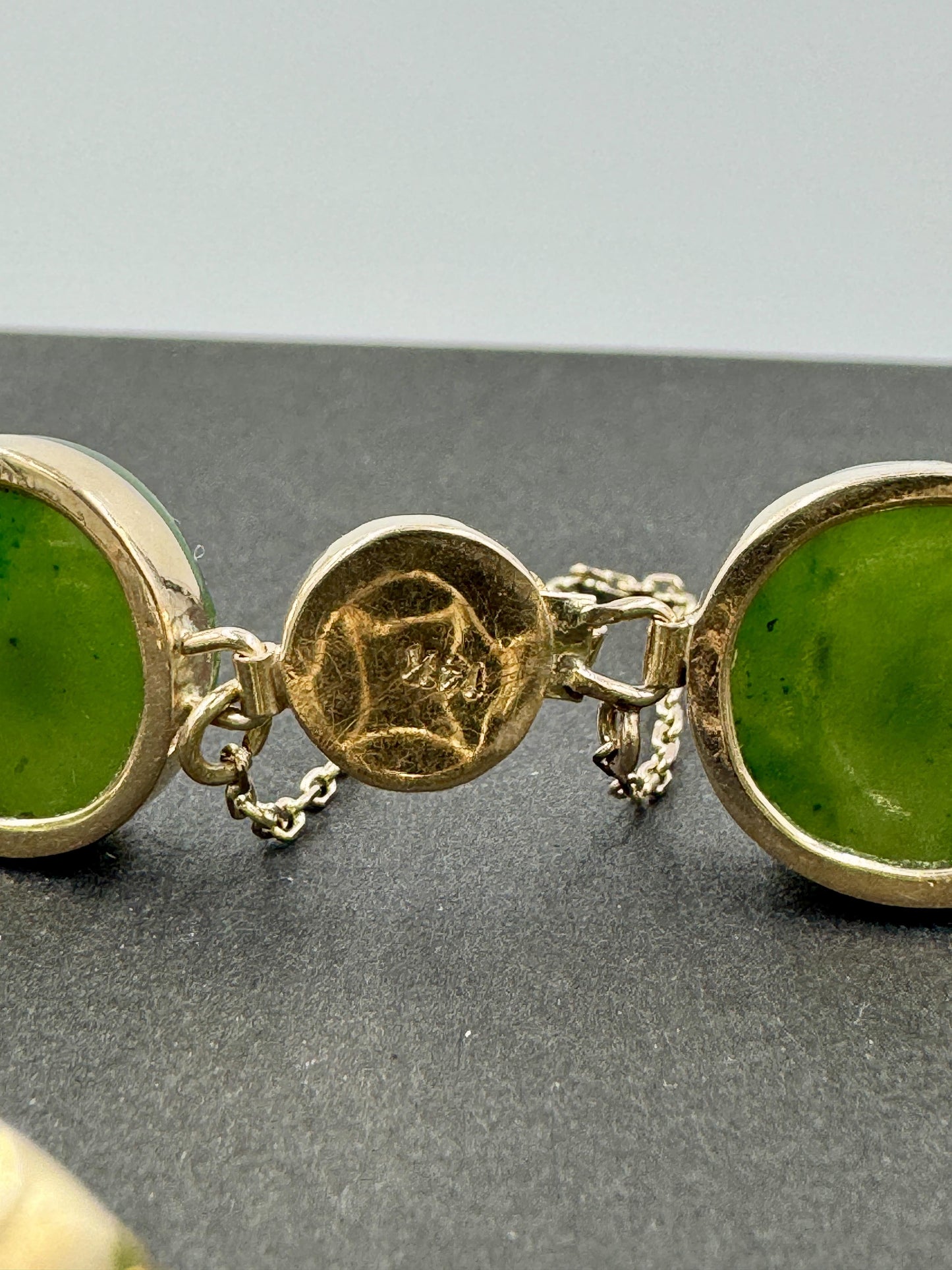 Vintage 14k Yellow Gold Nephrite Link Bracelet