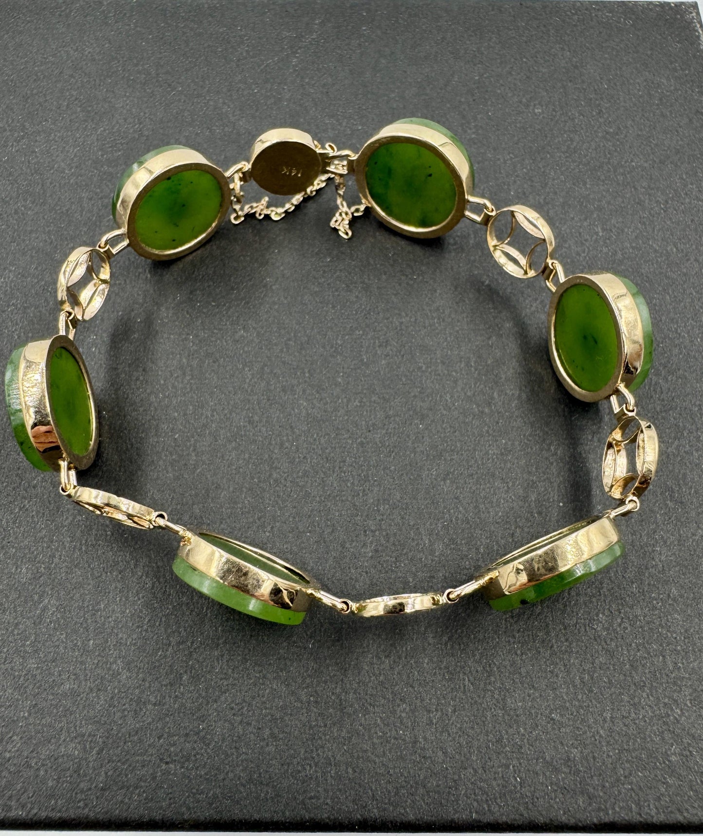 Vintage 14k Yellow Gold Nephrite Link Bracelet