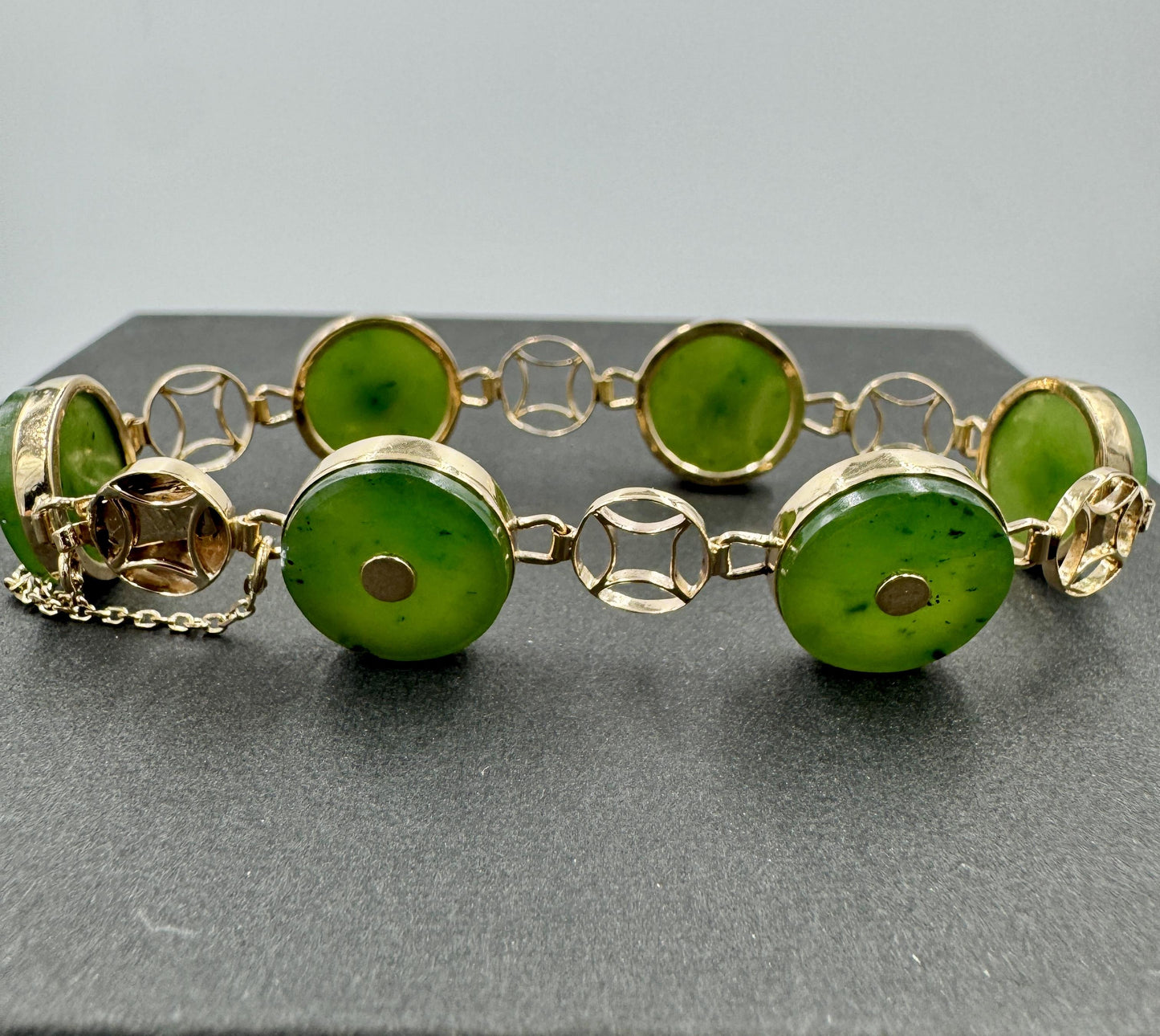 Vintage 14k Yellow Gold Nephrite Link Bracelet