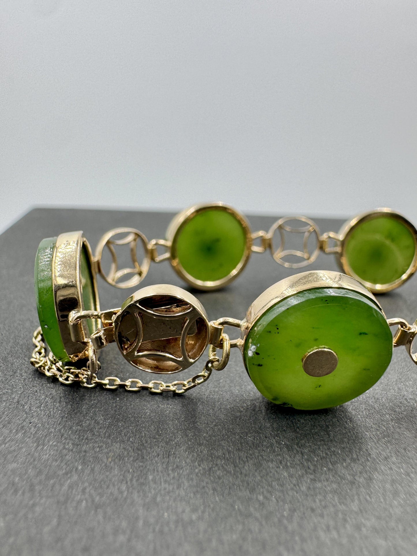Vintage 14k Yellow Gold Nephrite Link Bracelet