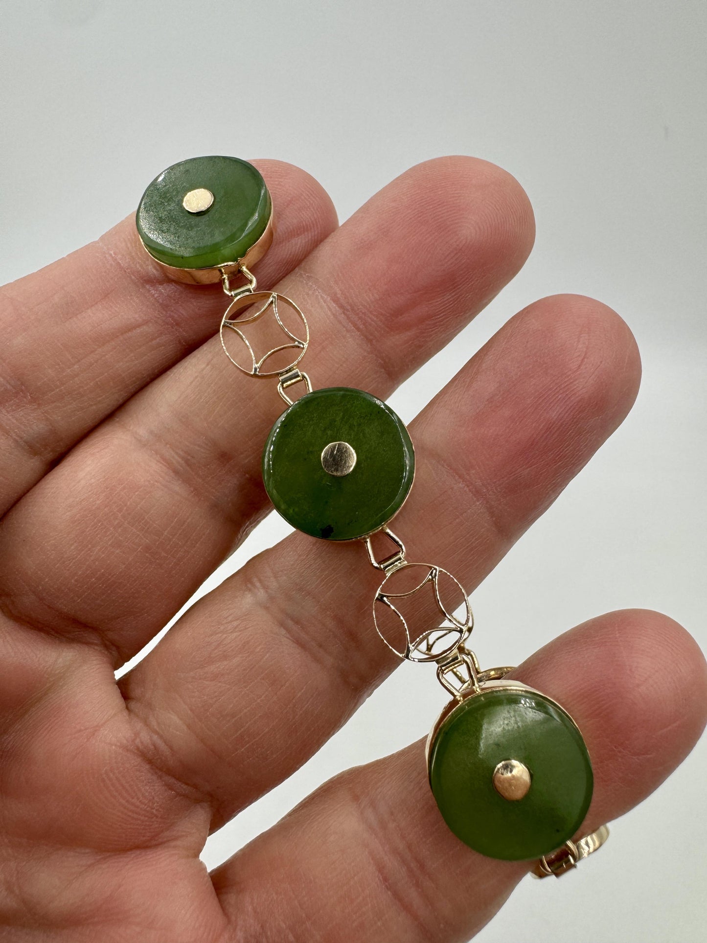 Vintage 14k Yellow Gold Nephrite Link Bracelet