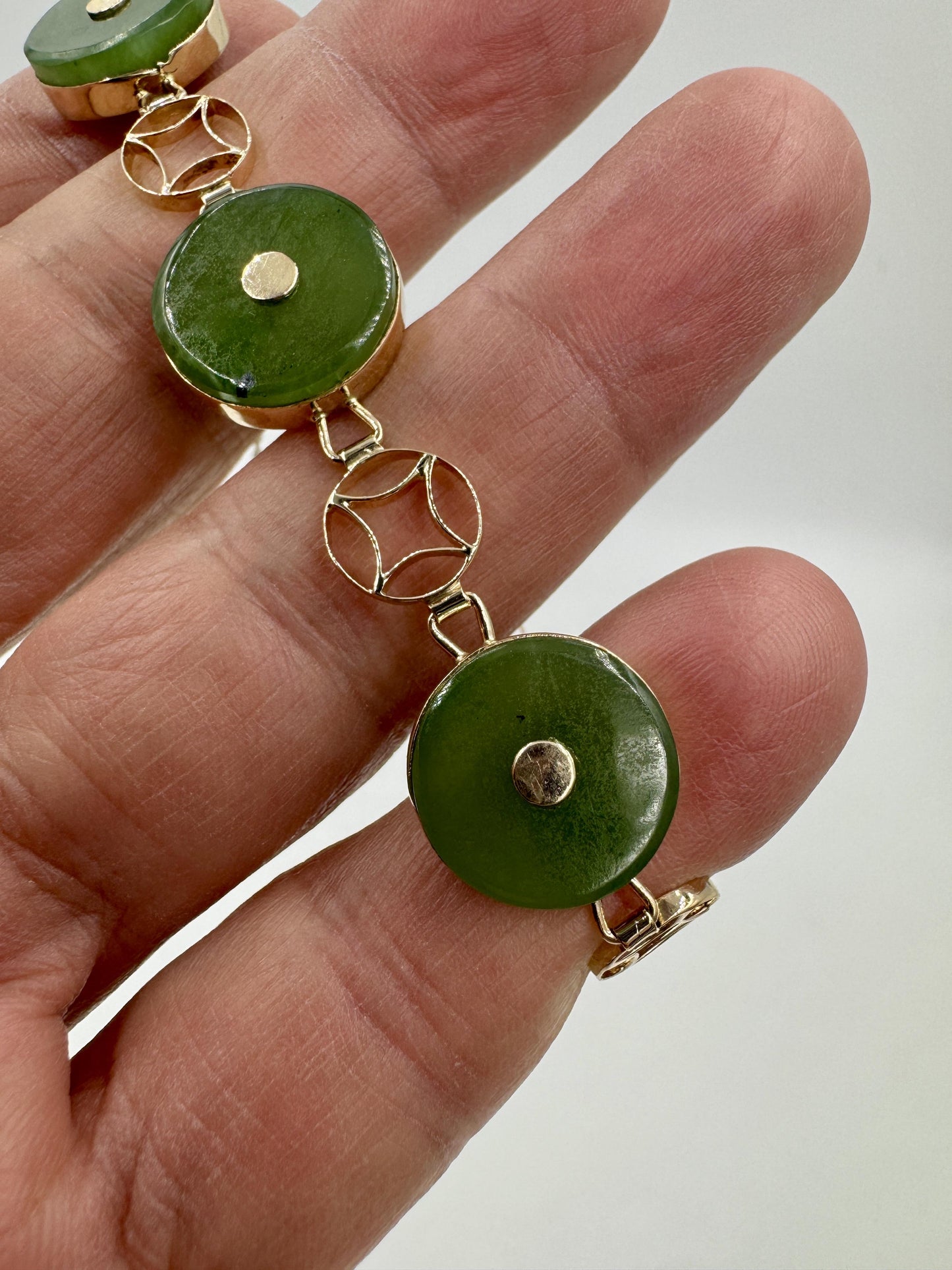 Vintage 14k Yellow Gold Nephrite Link Bracelet