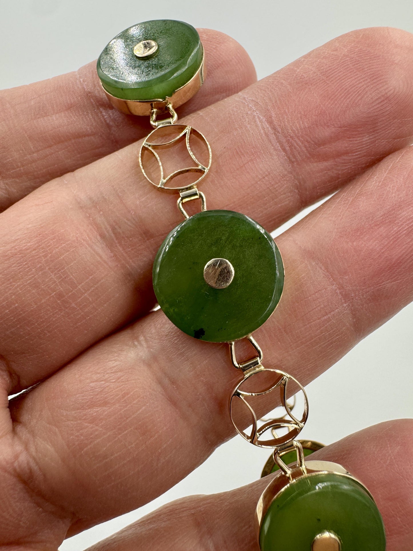 Vintage 14k Yellow Gold Nephrite Link Bracelet