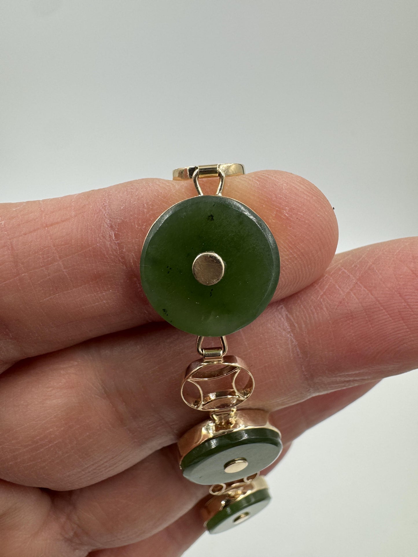 Vintage 14k Yellow Gold Nephrite Link Bracelet