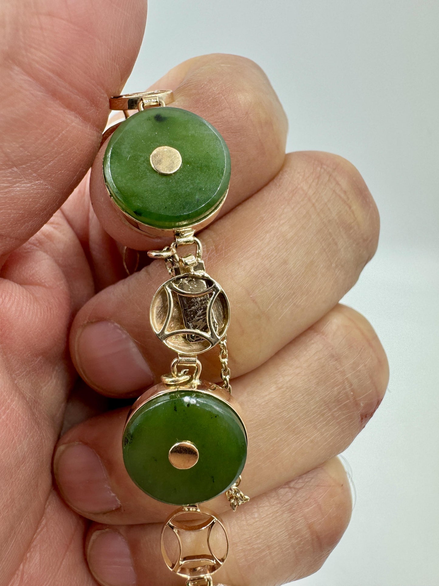 Vintage 14k Yellow Gold Nephrite Link Bracelet