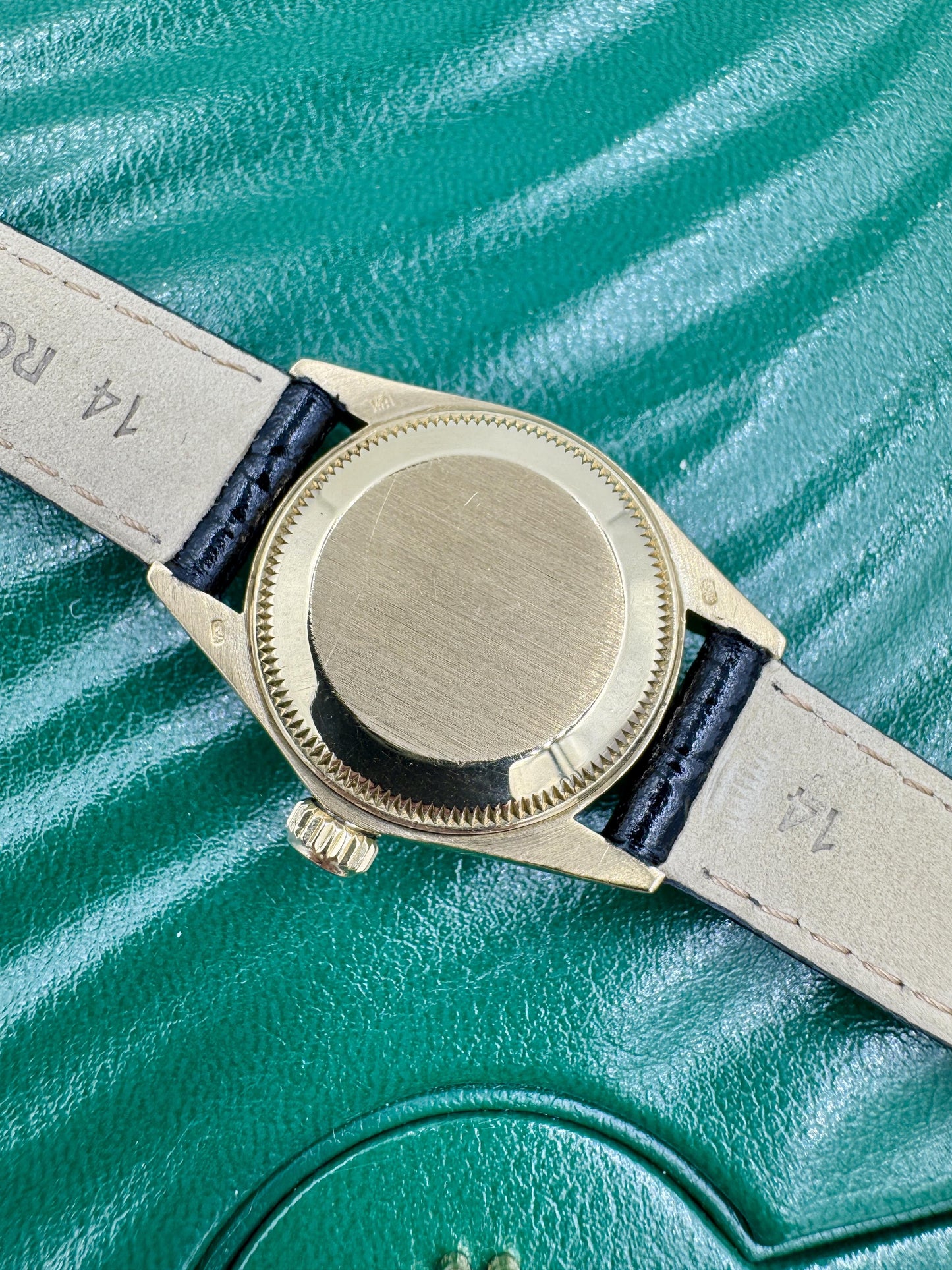 Lady Rolex Datejust Solid 18K Yellow Gold Watch Leather Band Diamond Dial 6917