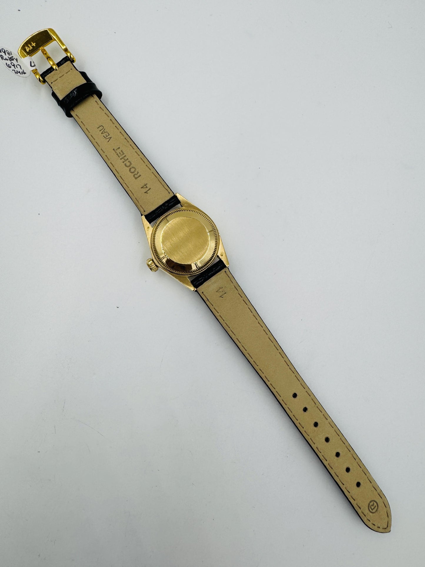 Lady Rolex Datejust Solid 18K Yellow Gold Watch Leather Band Diamond Dial 6917