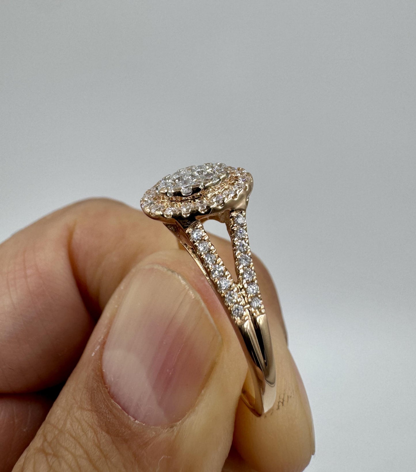 14k Rose Gold Cluster Halo Diamond Ring size 9