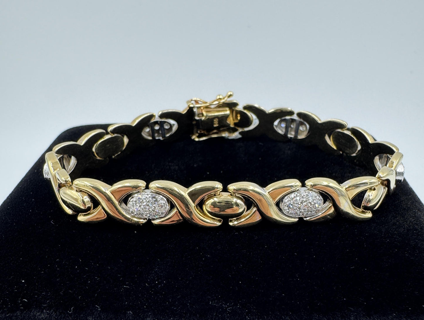 Vintage 14k Gold Italian Diamond Station Link Bracelet