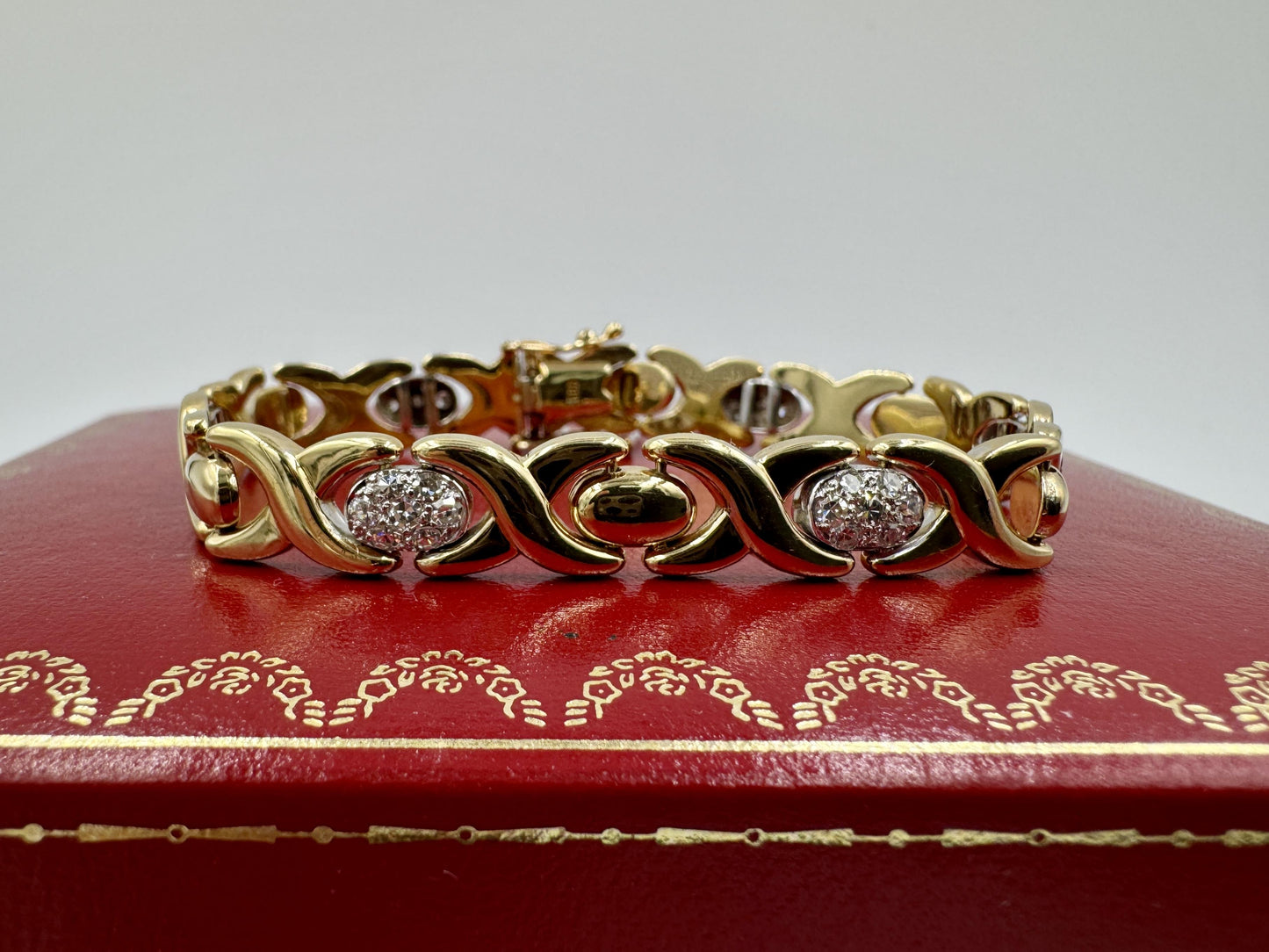 Vintage 14k Gold Italian Diamond Station Link Bracelet