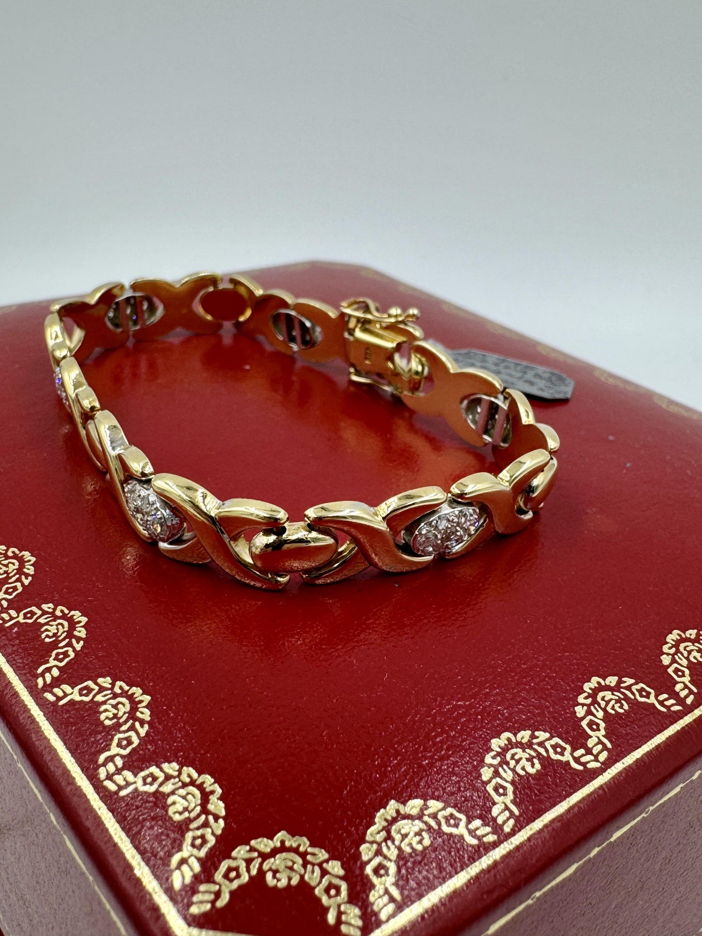 Vintage 14k Gold Italian Diamond Station Link Bracelet
