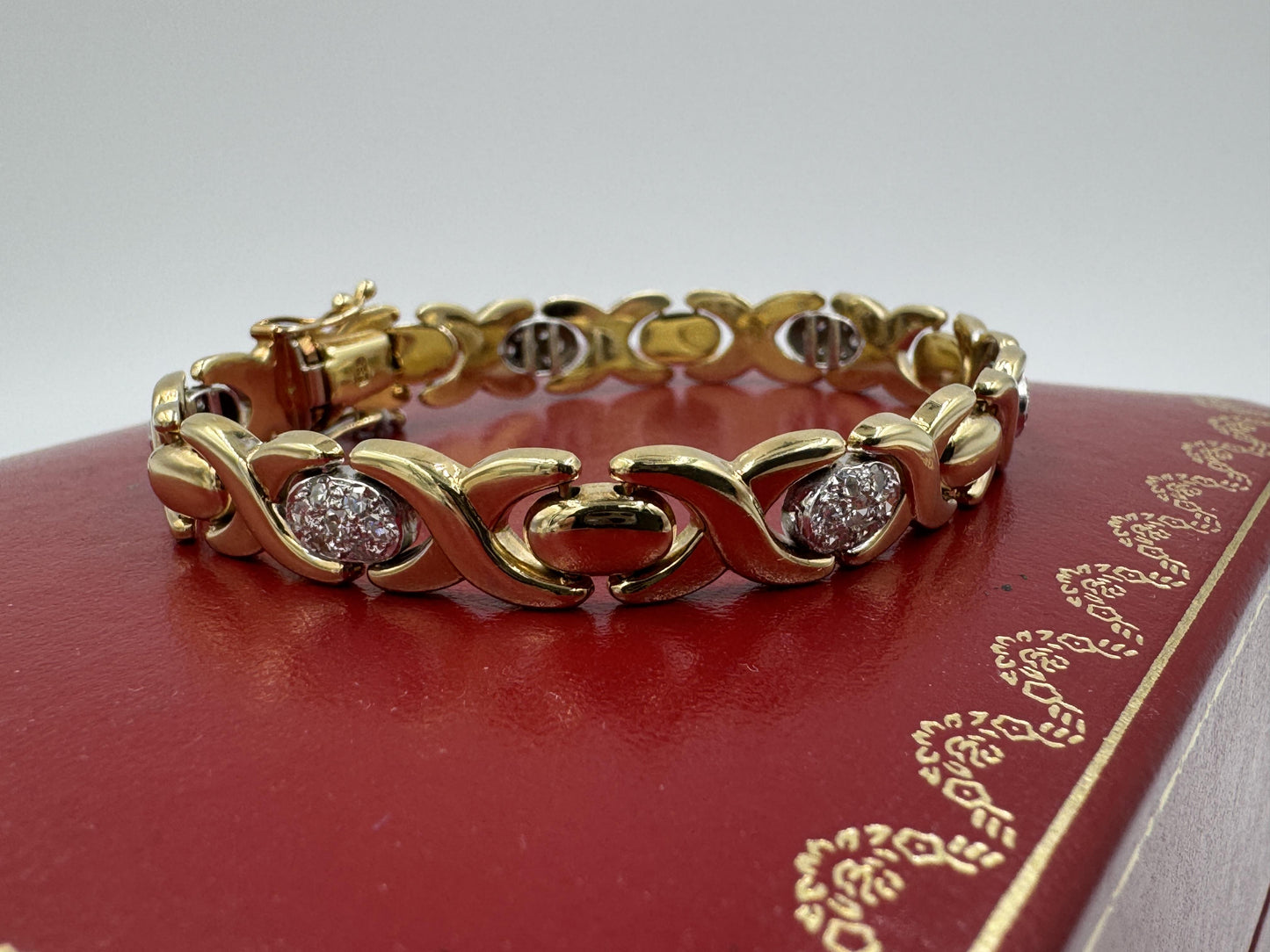 Vintage 14k Gold Italian Diamond Station Link Bracelet