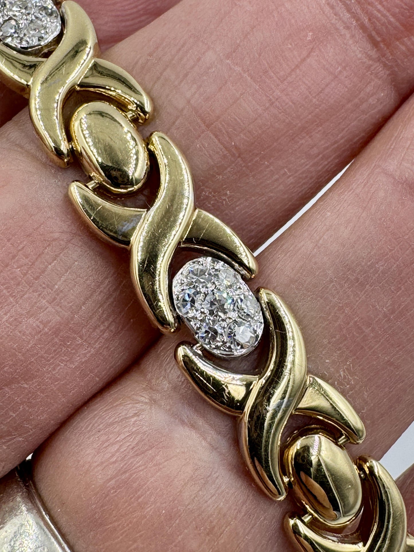 Vintage 14k Gold Italian Diamond Station Link Bracelet
