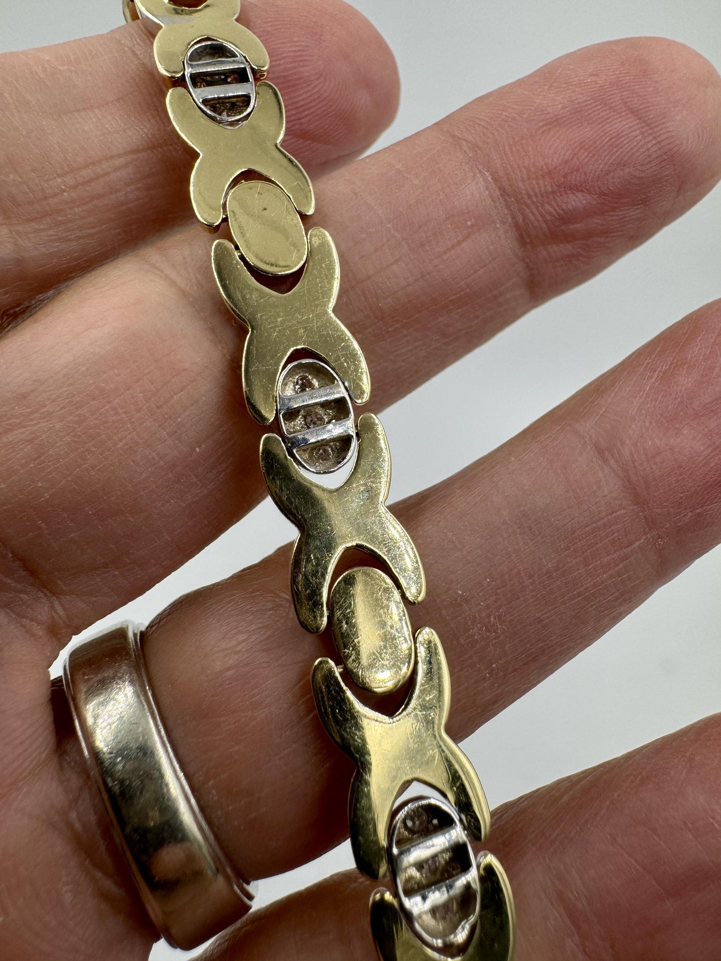 Vintage 14k Gold Italian Diamond Station Link Bracelet