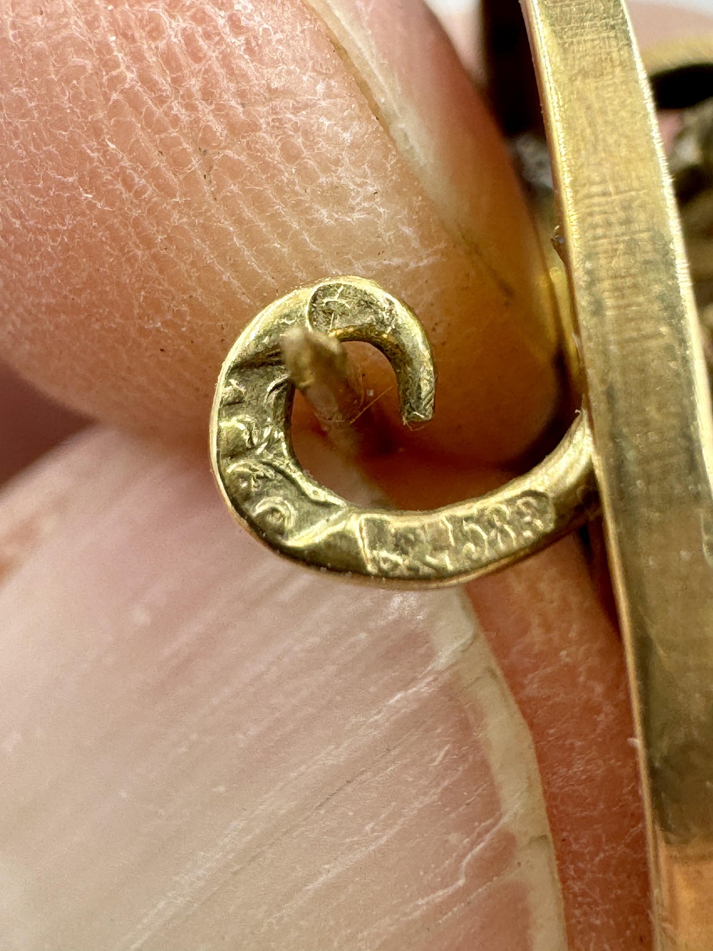 Antique Taille d' epargne 14k 56 Gold Rose Cut Diamond Pin Brooch