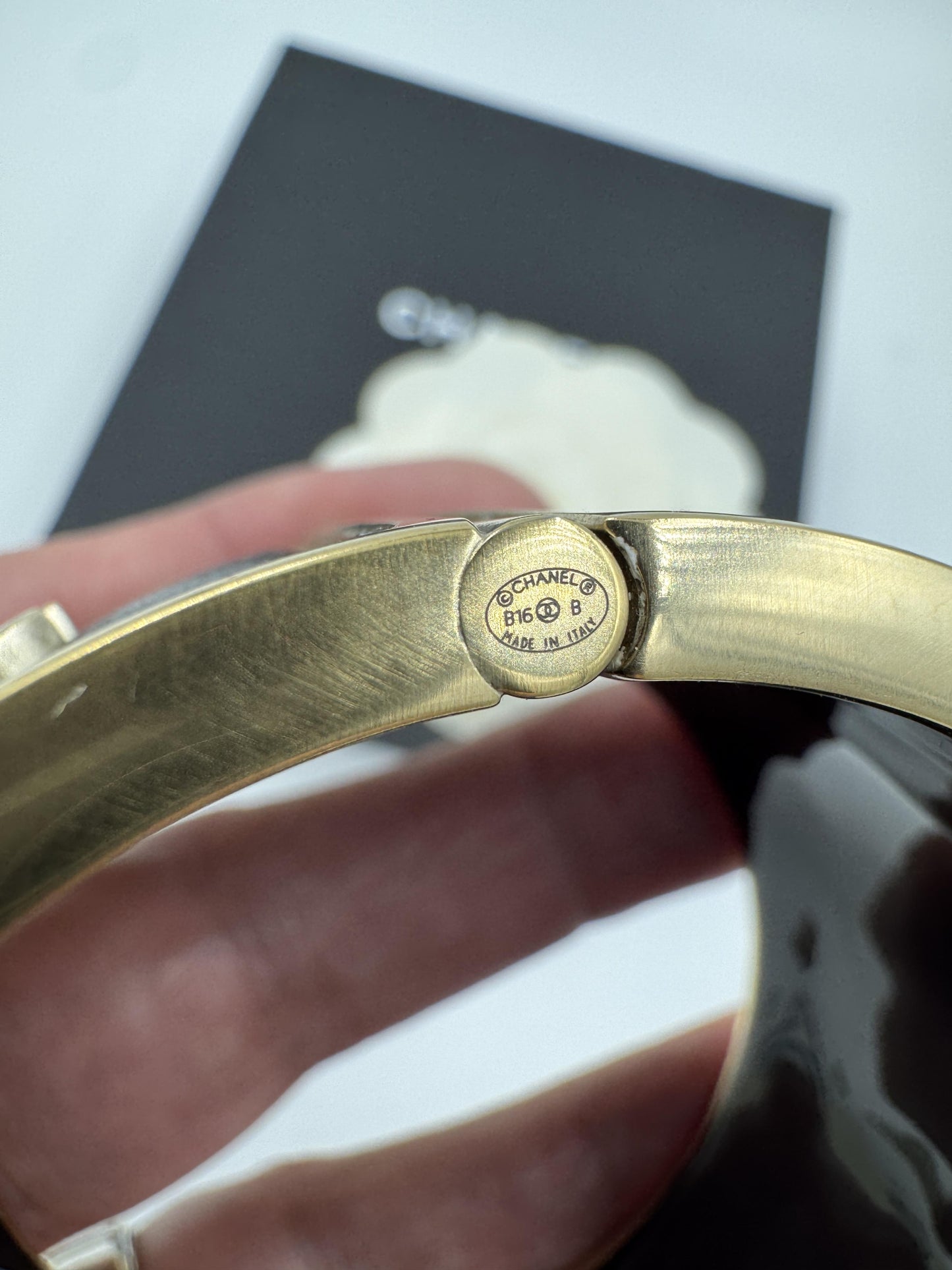 Chanel Quilted Leather Wide Cuff Bangle with box