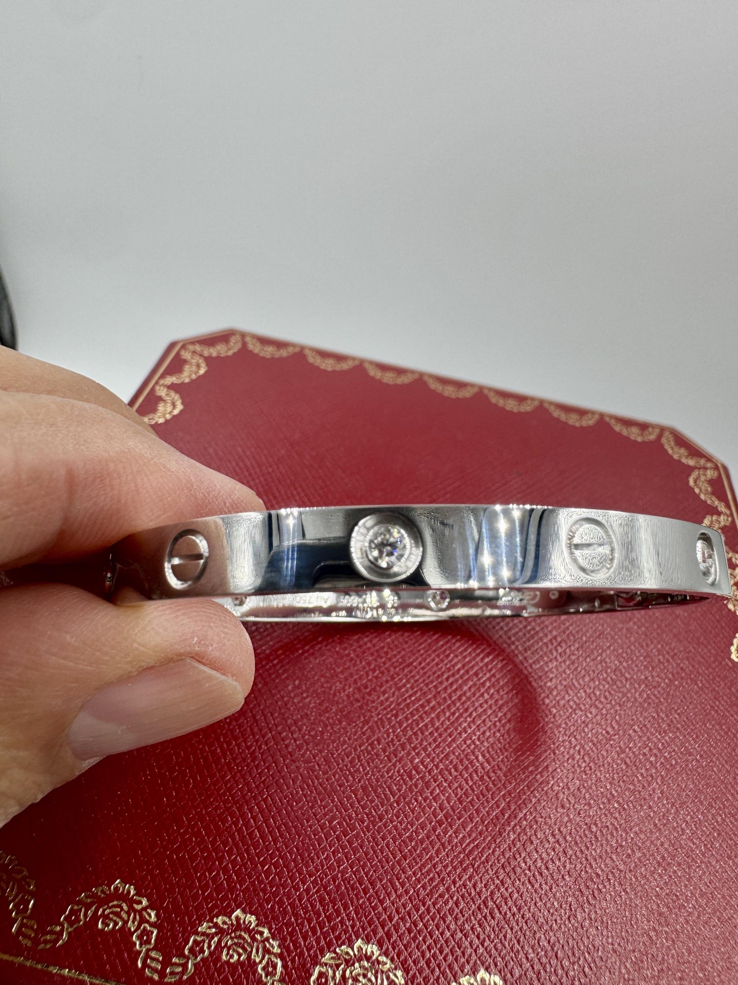 CARTIER LOVE BRACELET 4 DIAMONDS 18K WHITE GOLD SIZE 18 Box and Papers