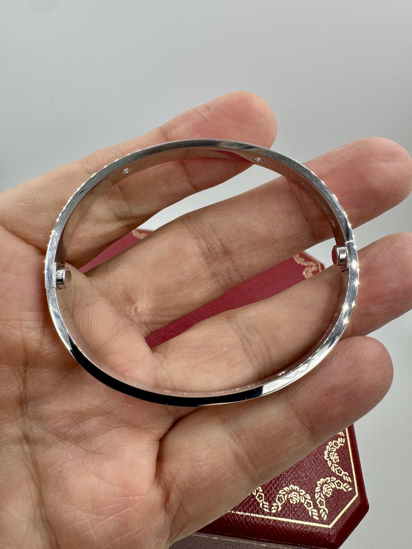 CARTIER LOVE BRACELET 4 DIAMONDS 18K WHITE GOLD SIZE 18 Box and Papers