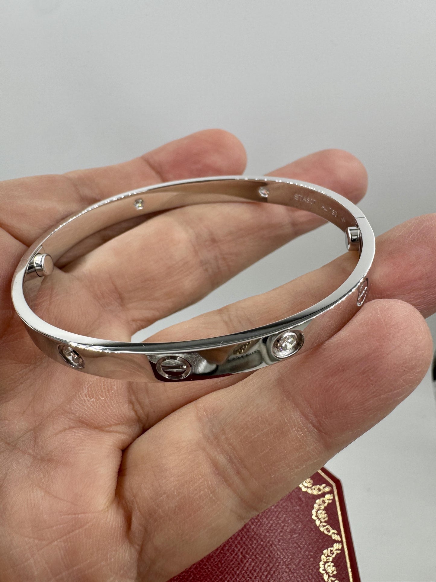 CARTIER LOVE BRACELET 4 DIAMONDS 18K WHITE GOLD SIZE 18 Box and Papers