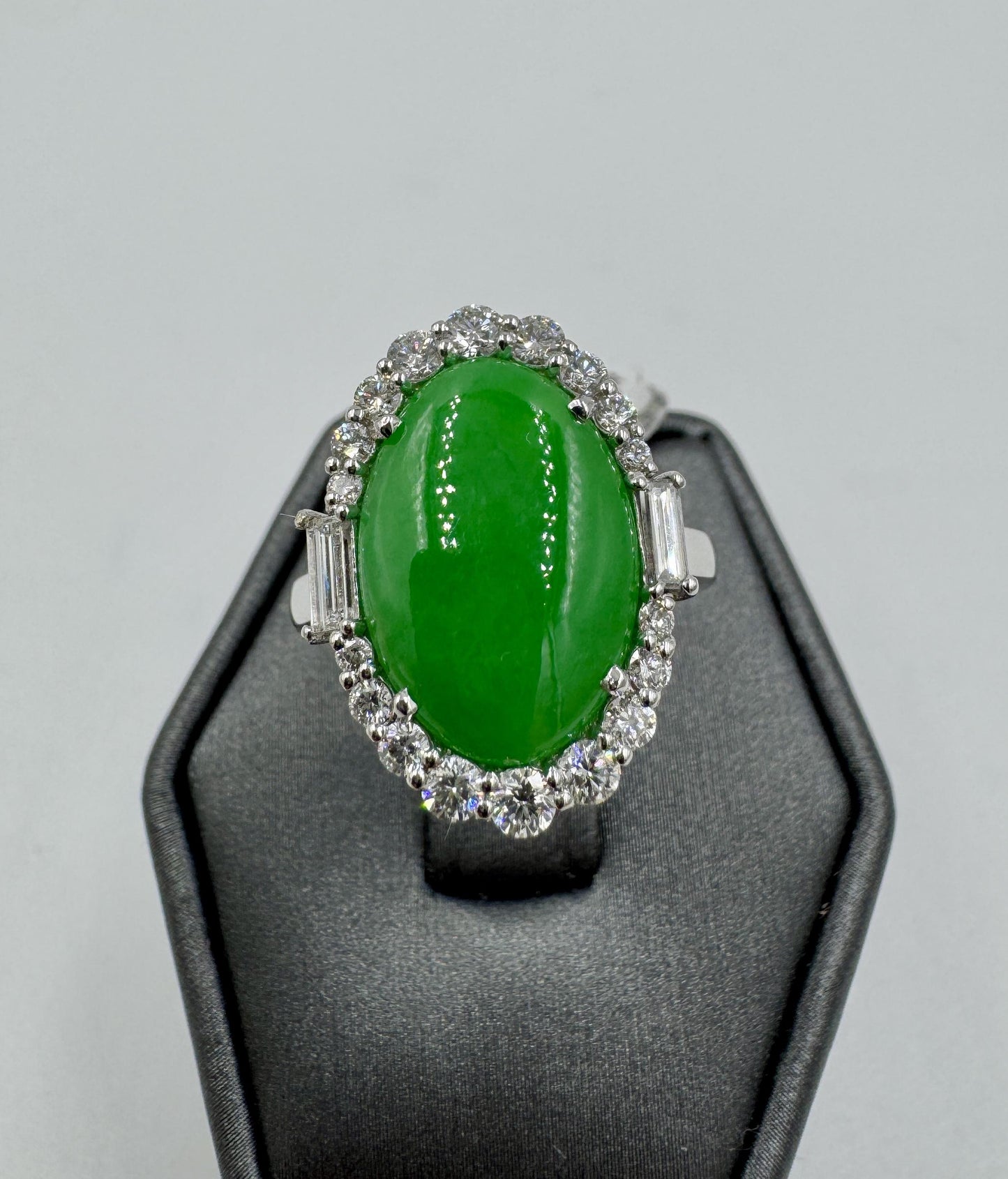 GIA Jade Diamond Halo 18k White Gold Cocktail Ring