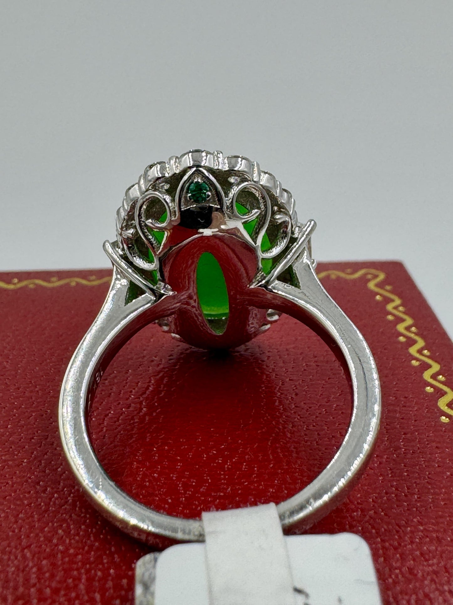 GIA Jade Diamond Halo 18k White Gold Cocktail Ring