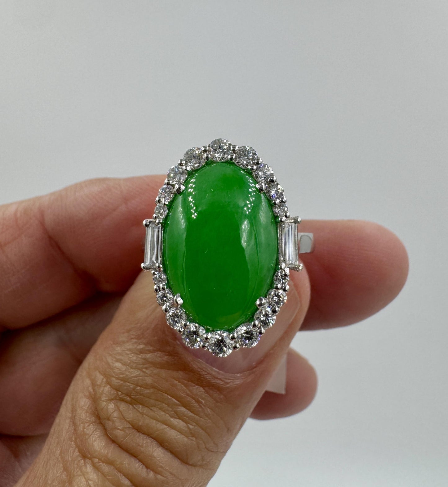 GIA Jade Diamond Halo 18k White Gold Cocktail Ring