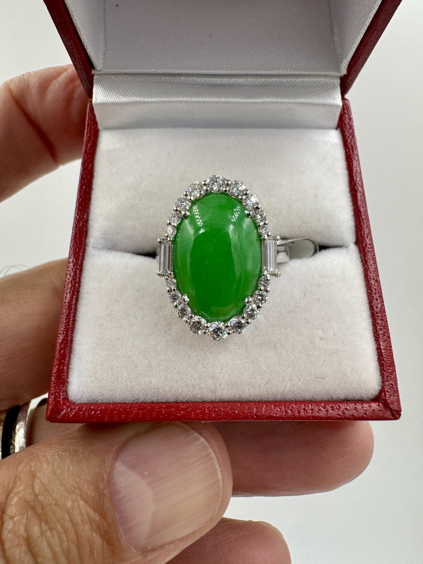 GIA Jade Diamond Halo 18k White Gold Cocktail Ring