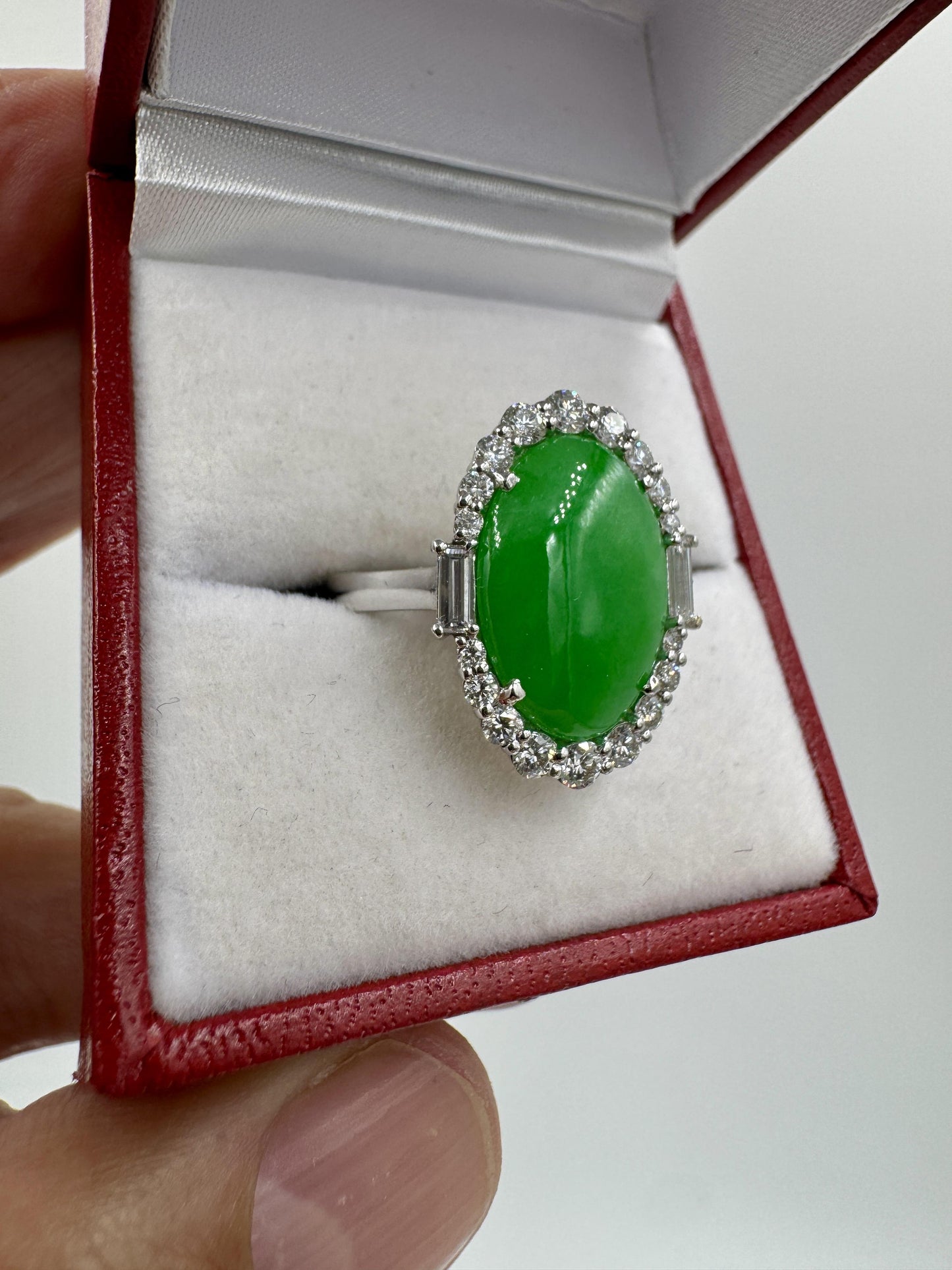 GIA Jade Diamond Halo 18k White Gold Cocktail Ring