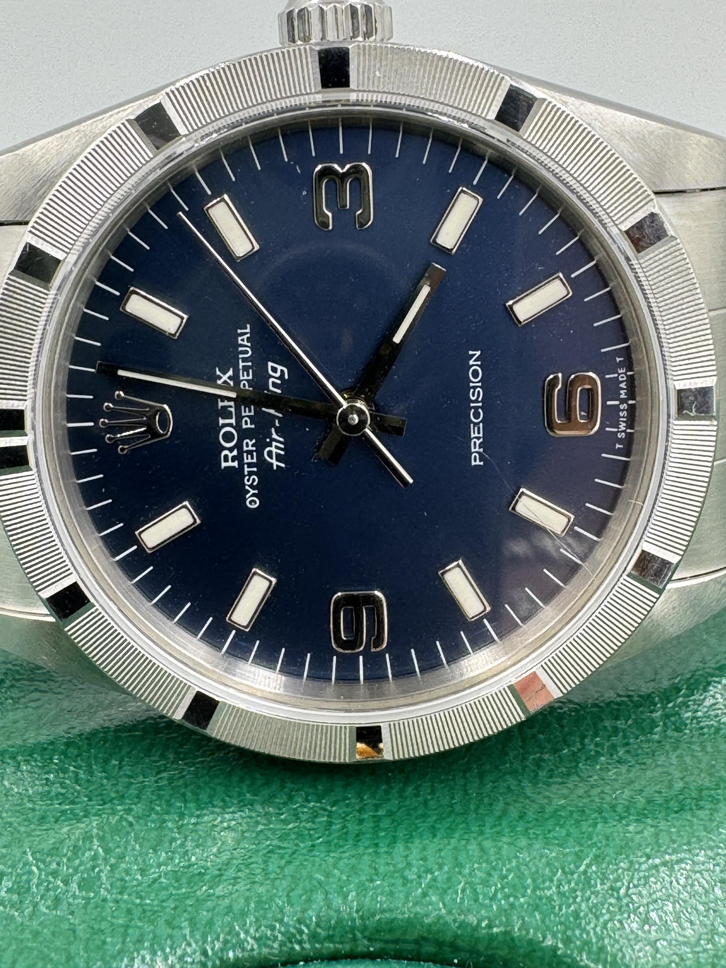 Rolex Air King Mens Stainless Steel Watch Oyster Band Blue Arabic Dial 14010S