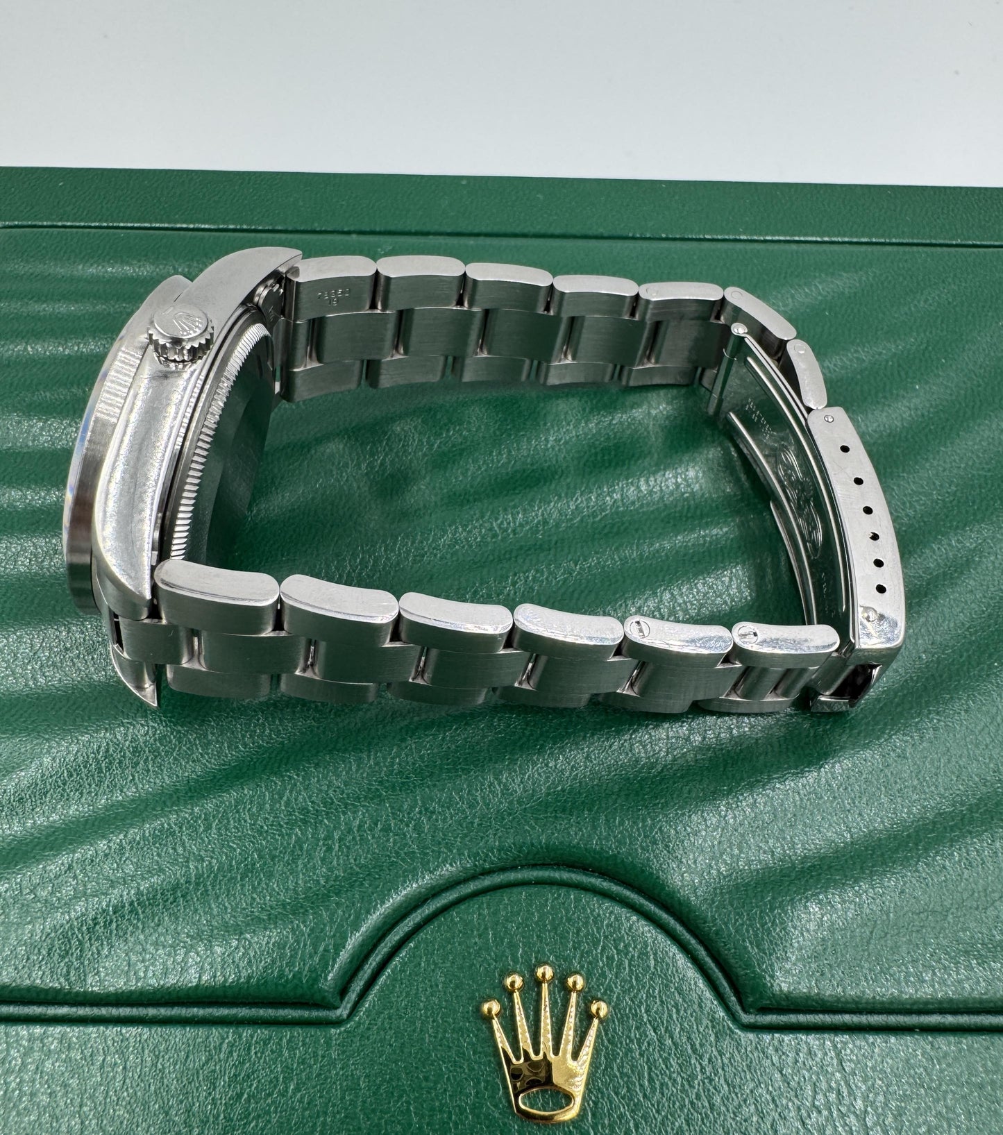 Rolex Air King Mens Stainless Steel Watch Oyster Band Blue Arabic Dial 14010S