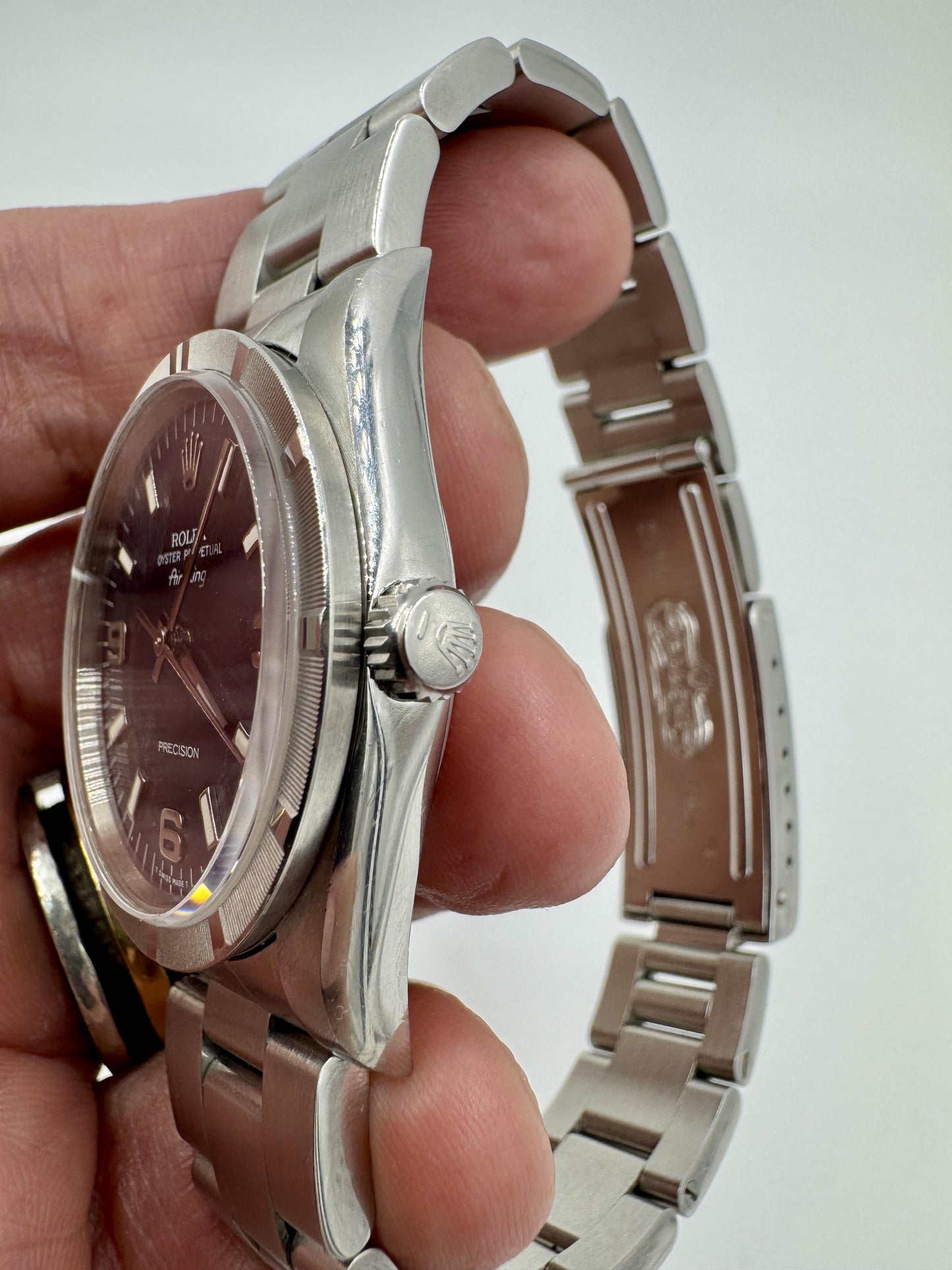 Rolex Air King Mens Stainless Steel Watch Oyster Band Blue Arabic Dial 14010S