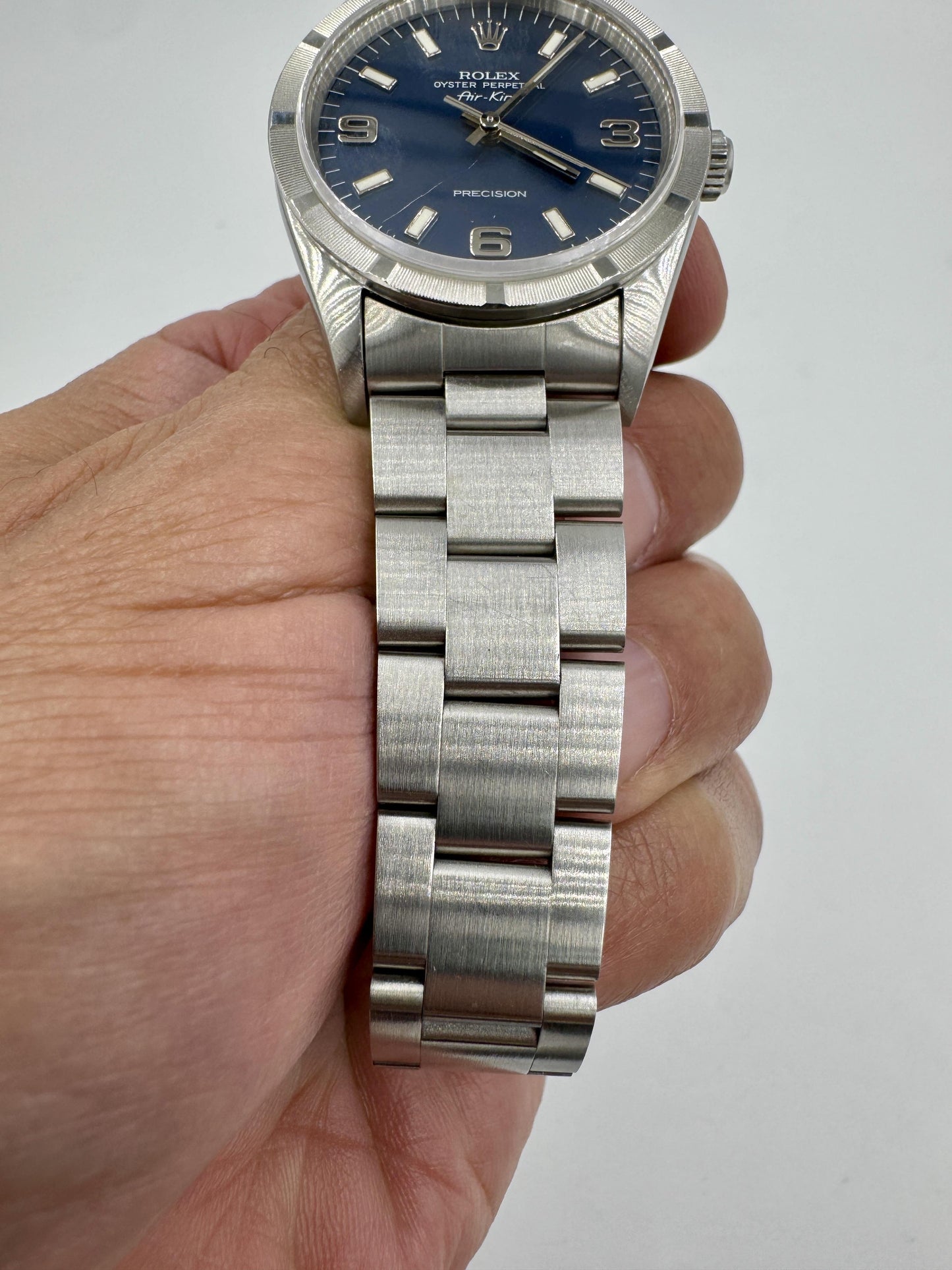 Rolex Air King Mens Stainless Steel Watch Oyster Band Blue Arabic Dial 14010S