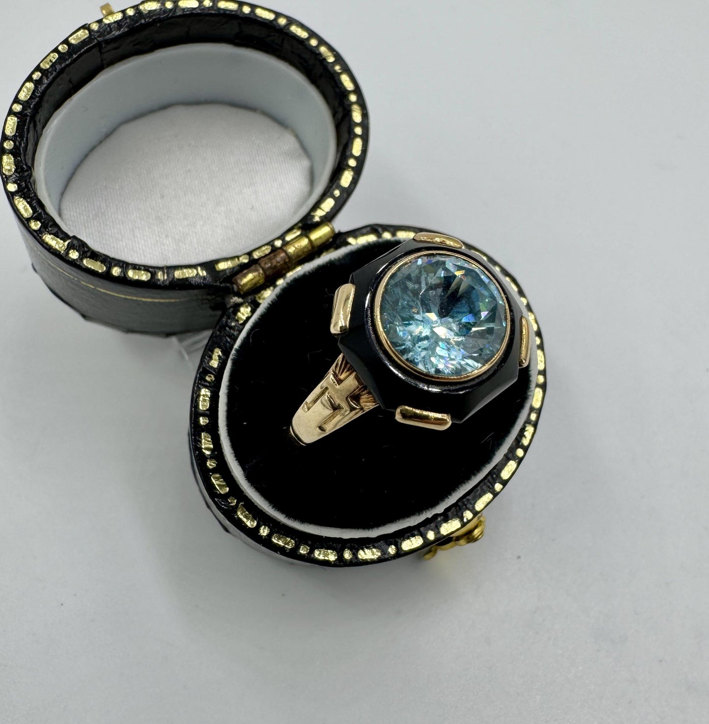 Art Deco Zircon Onyx 10k gold Ring by Church & Co