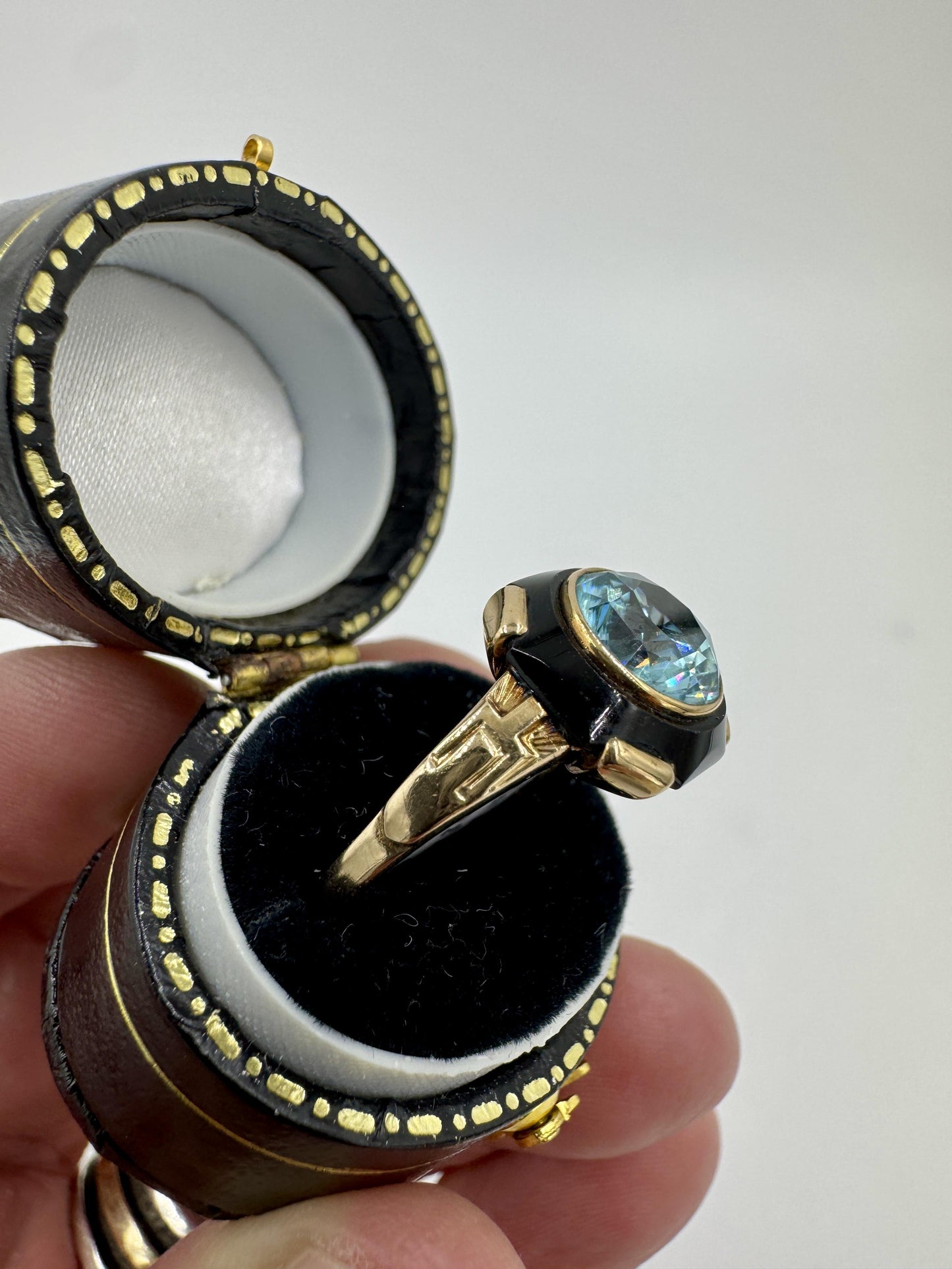Art Deco Zircon Onyx 10k gold Ring by Church & Co