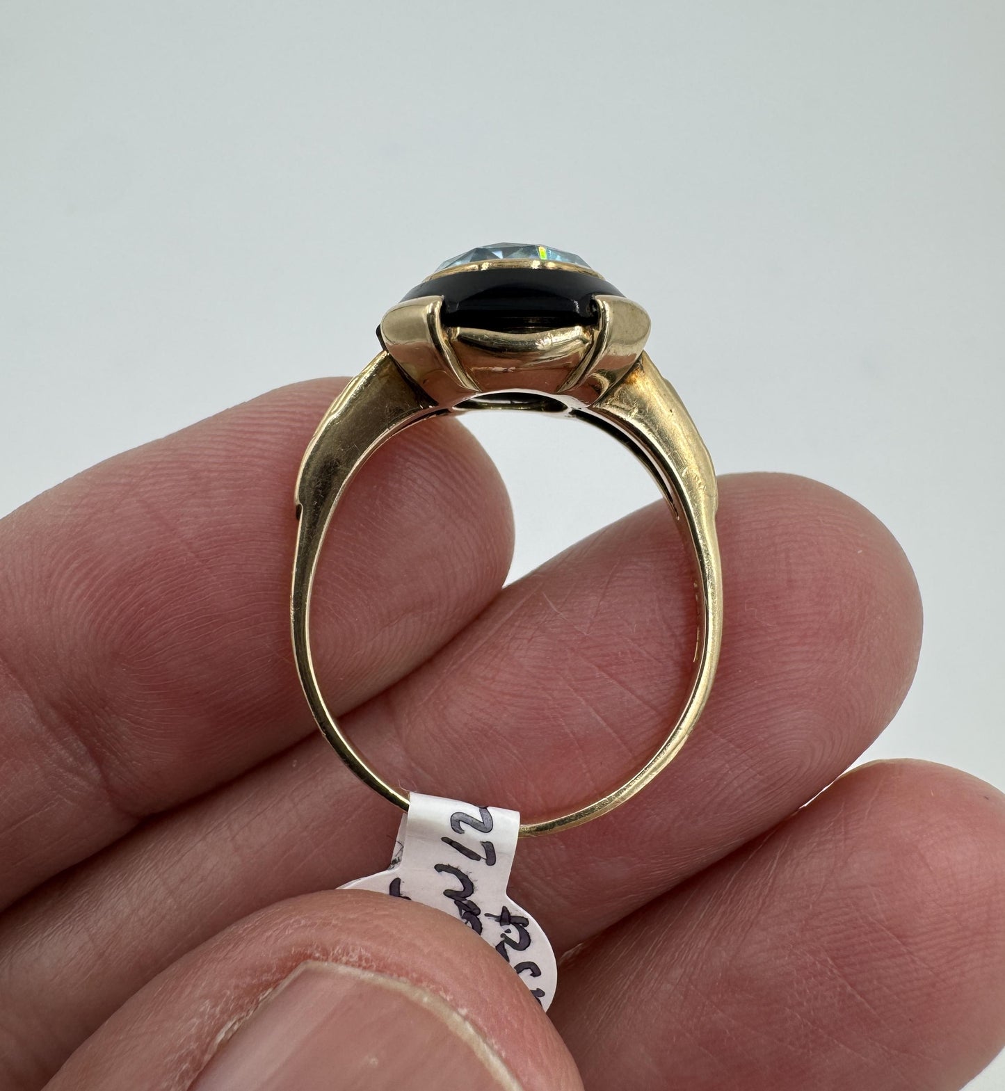 Art Deco Zircon Onyx 10k gold Ring by Church & Co