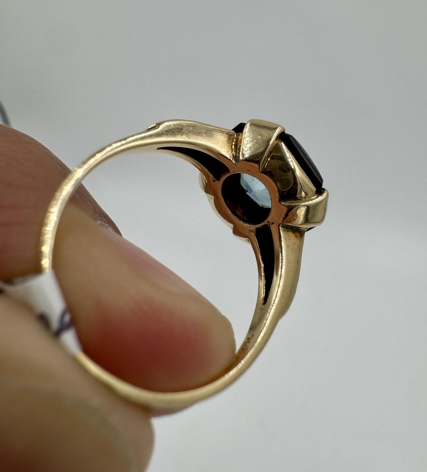 Art Deco Zircon Onyx 10k gold Ring by Church & Co