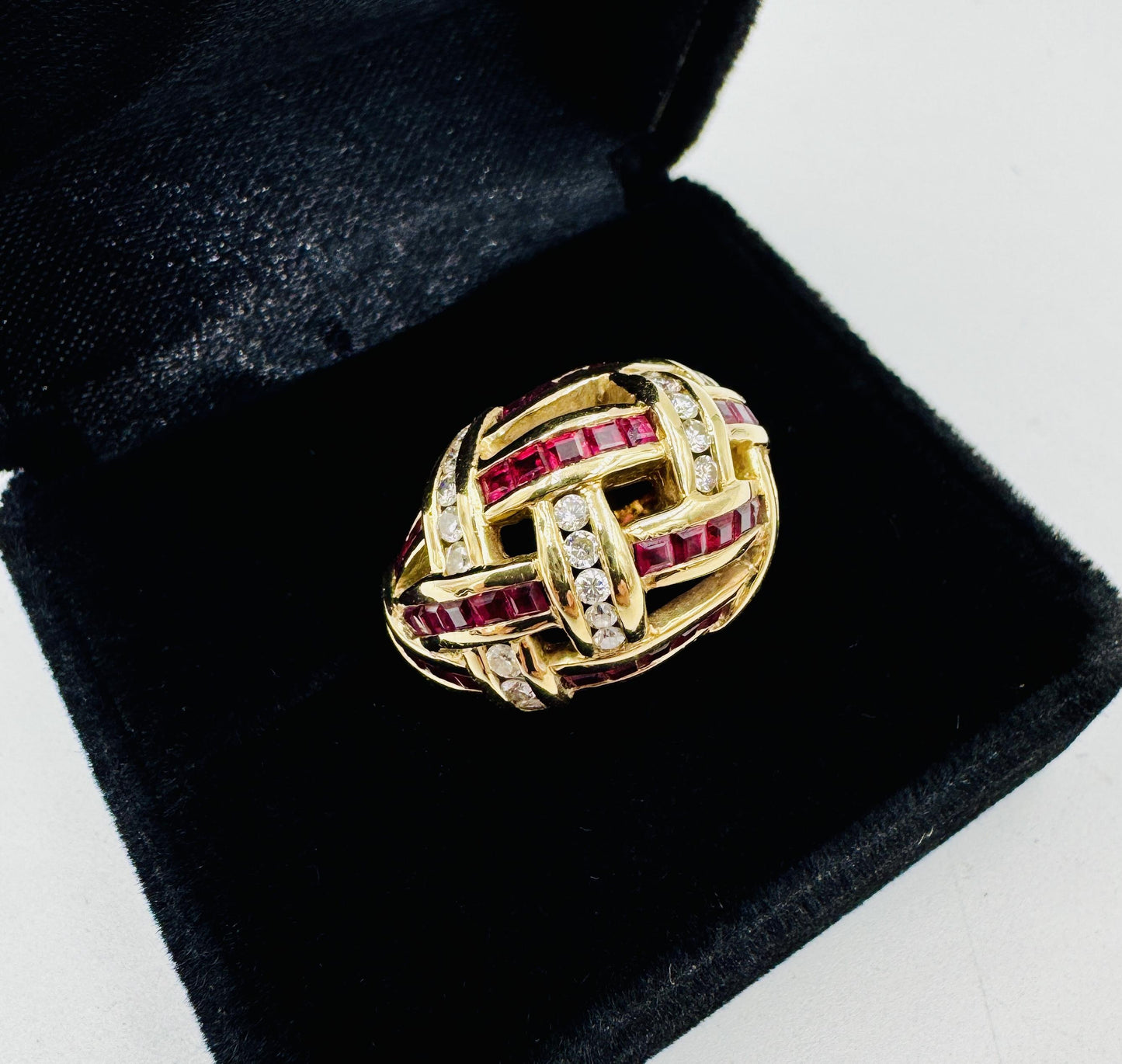 UK 14k Yellow Gold Dimaond and Ruby Dome Ring United Kingdom