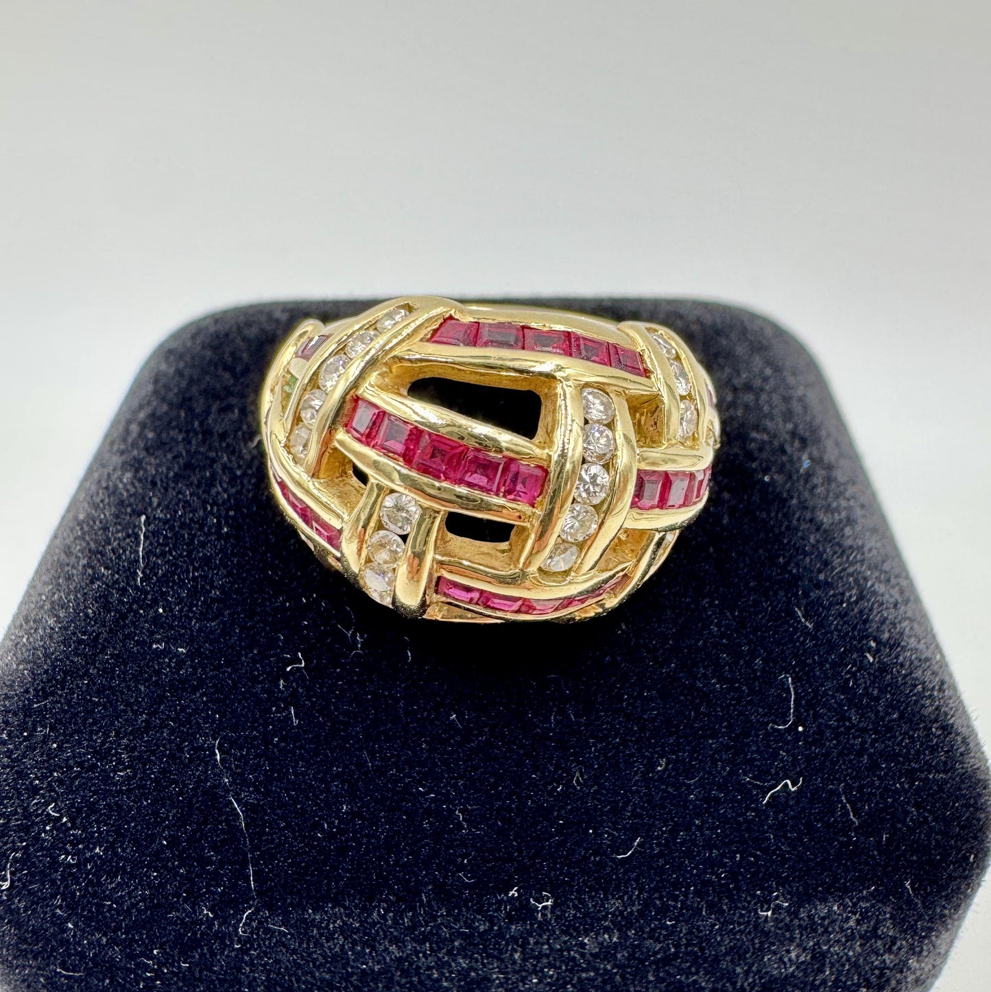 UK 14k Yellow Gold Dimaond and Ruby Dome Ring United Kingdom