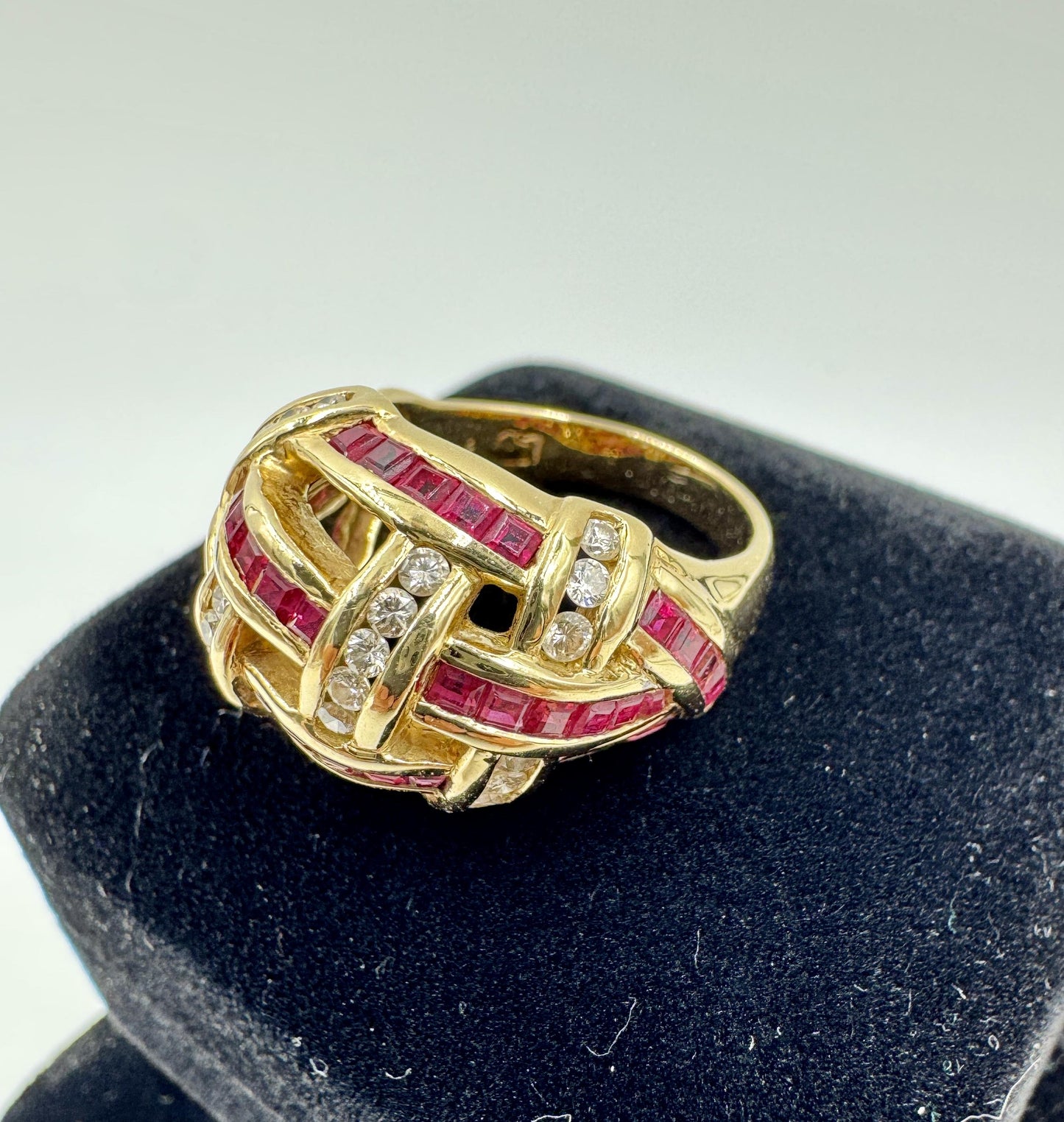 UK 14k Yellow Gold Dimaond and Ruby Dome Ring United Kingdom