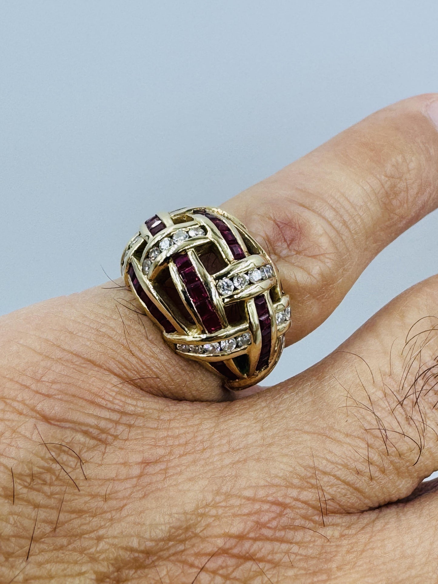 UK 14k Yellow Gold Dimaond and Ruby Dome Ring United Kingdom