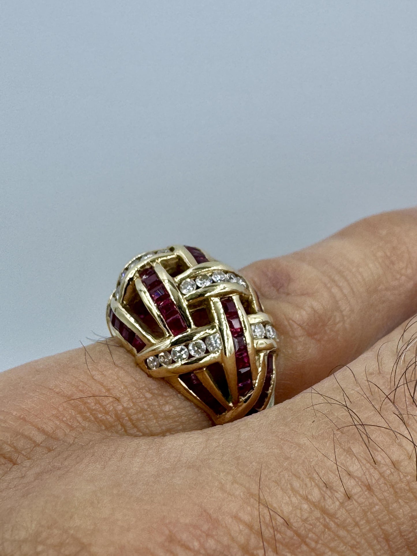 UK 14k Yellow Gold Dimaond and Ruby Dome Ring United Kingdom