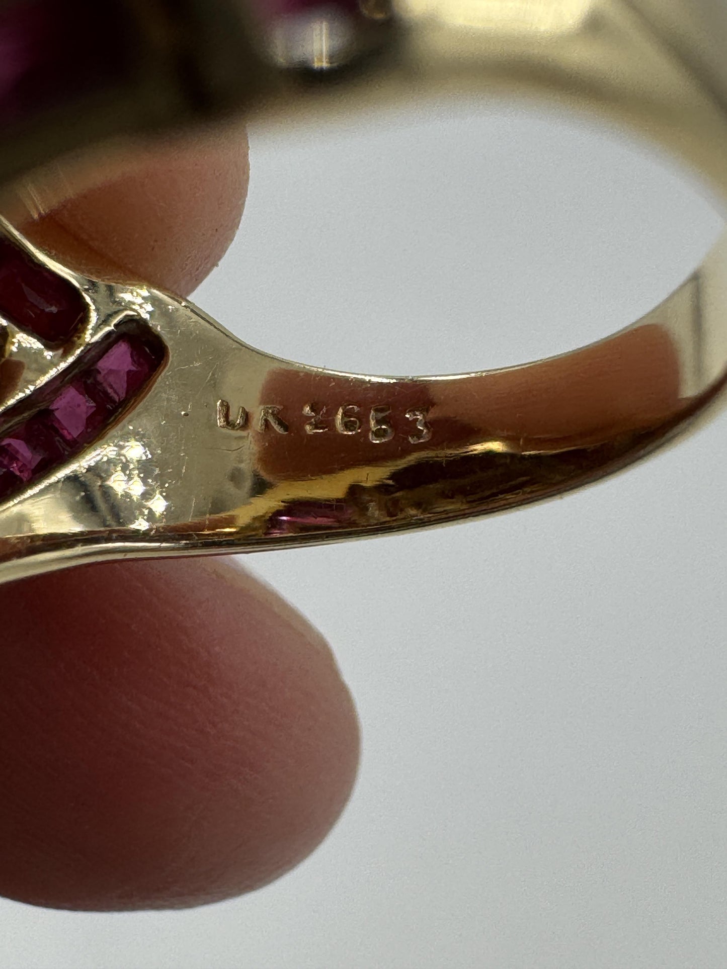 UK 14k Yellow Gold Dimaond and Ruby Dome Ring United Kingdom