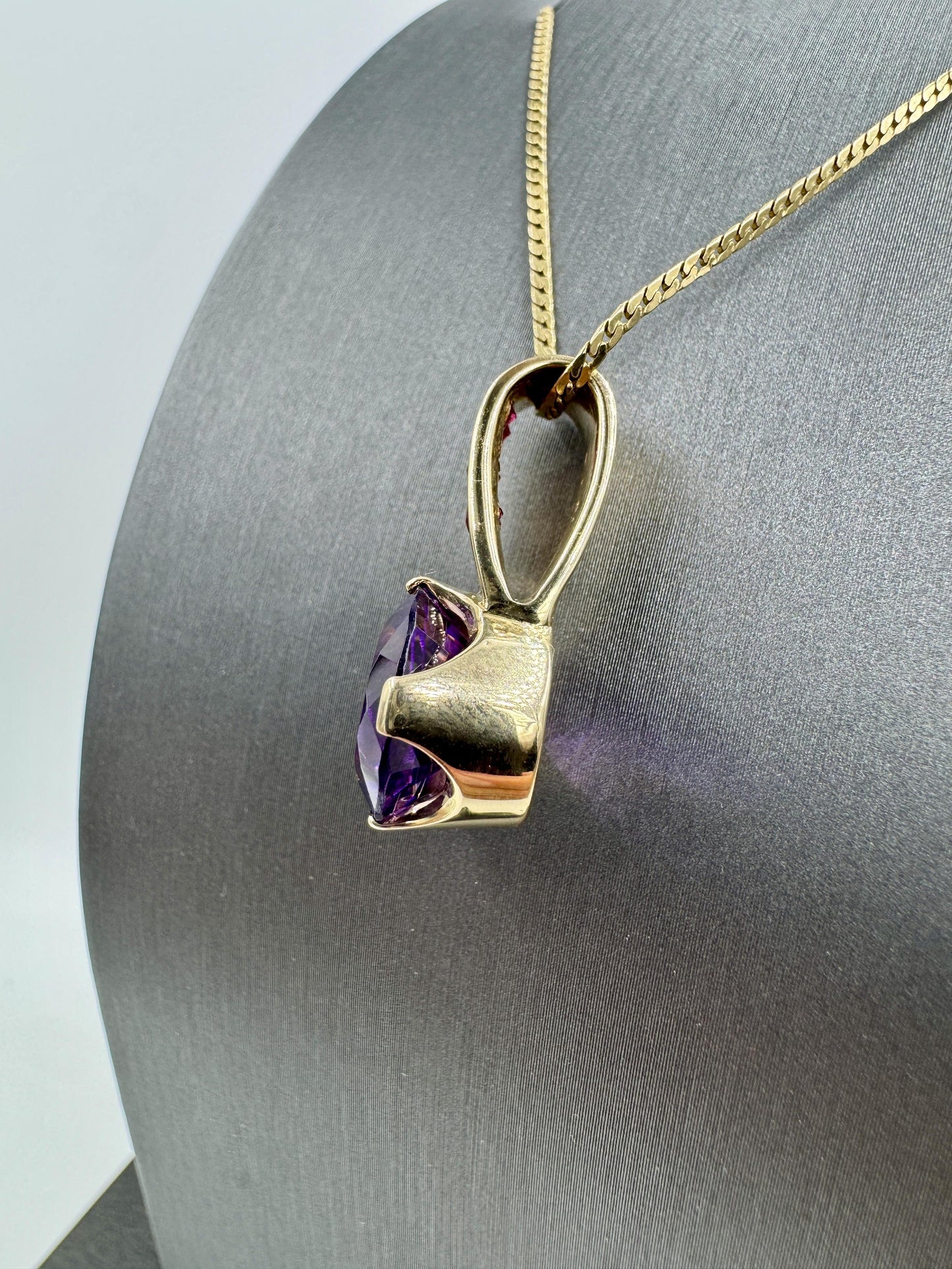 Custom Made 14k Yellow Gold Amethyst and Ruby Pendant Necklace