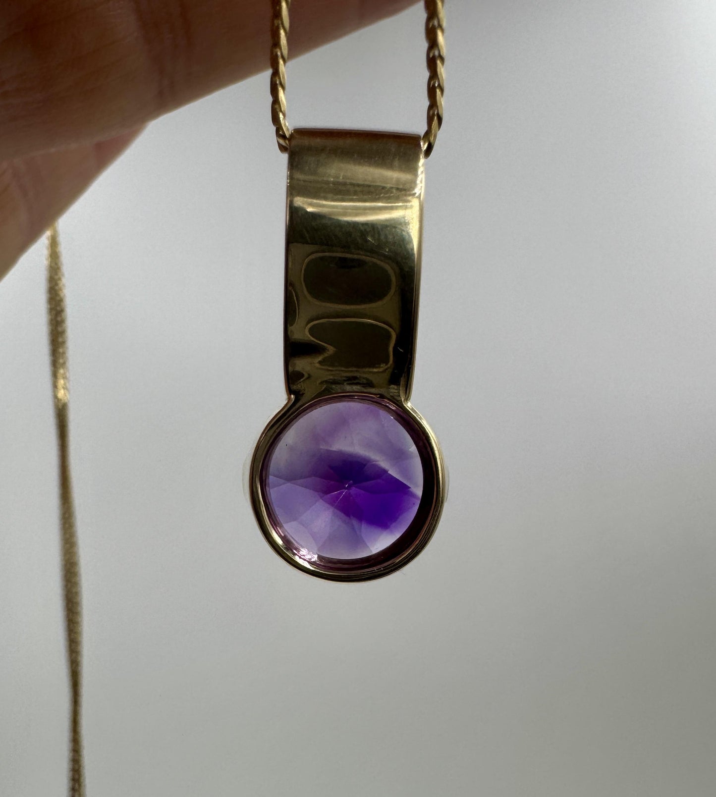 Custom Made 14k Yellow Gold Amethyst and Ruby Pendant Necklace
