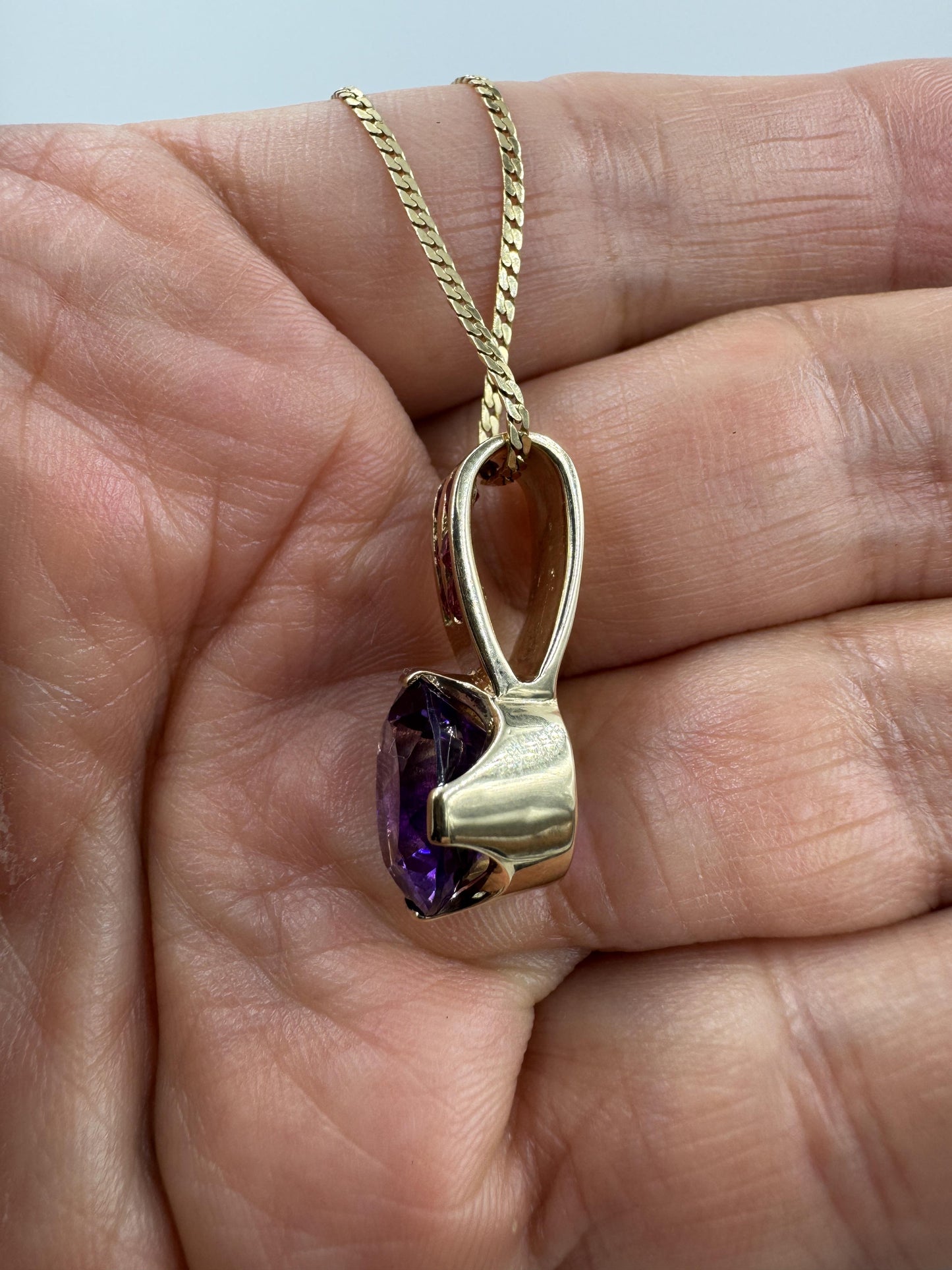 Custom Made 14k Yellow Gold Amethyst and Ruby Pendant Necklace