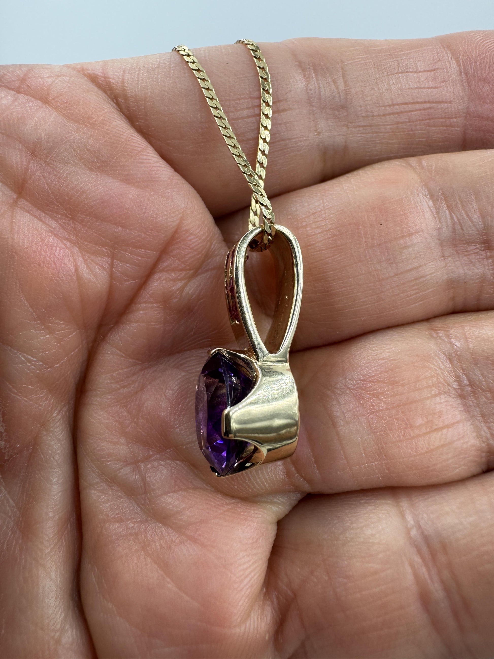 Custom Made 14k Yellow Gold Amethyst and Ruby Pendant Necklace