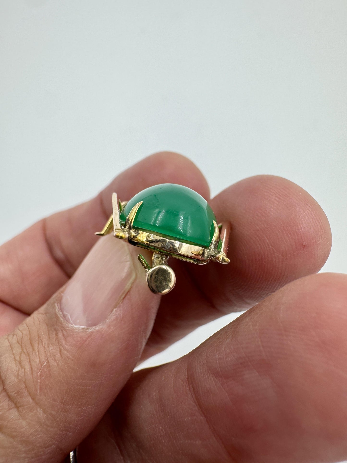 1940's 14k Gold Beatle Chrysoprase Pearl Brooch Pin