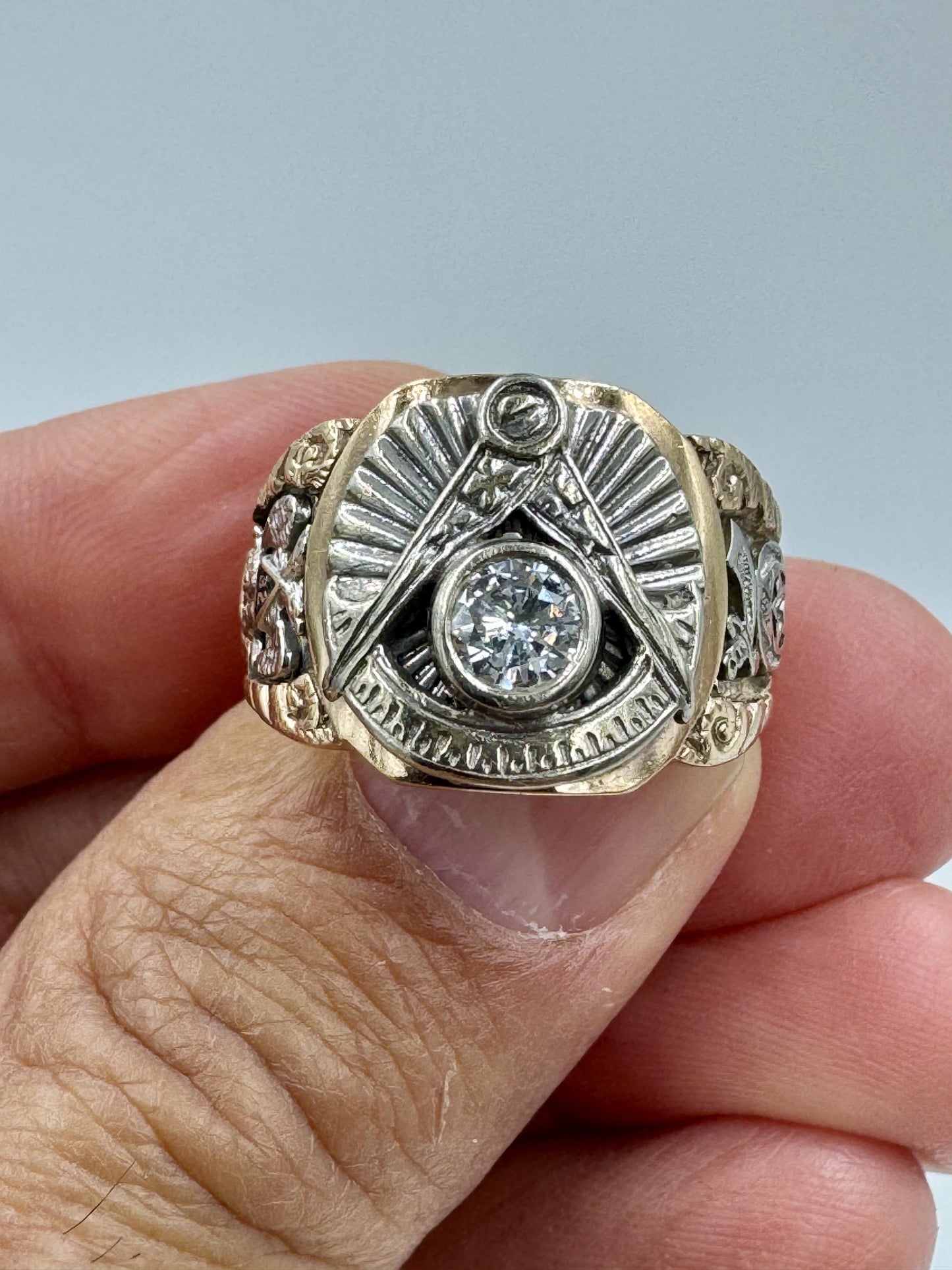Vintage 10k Gold Mason 32 Degree Diamond Ring Masonic