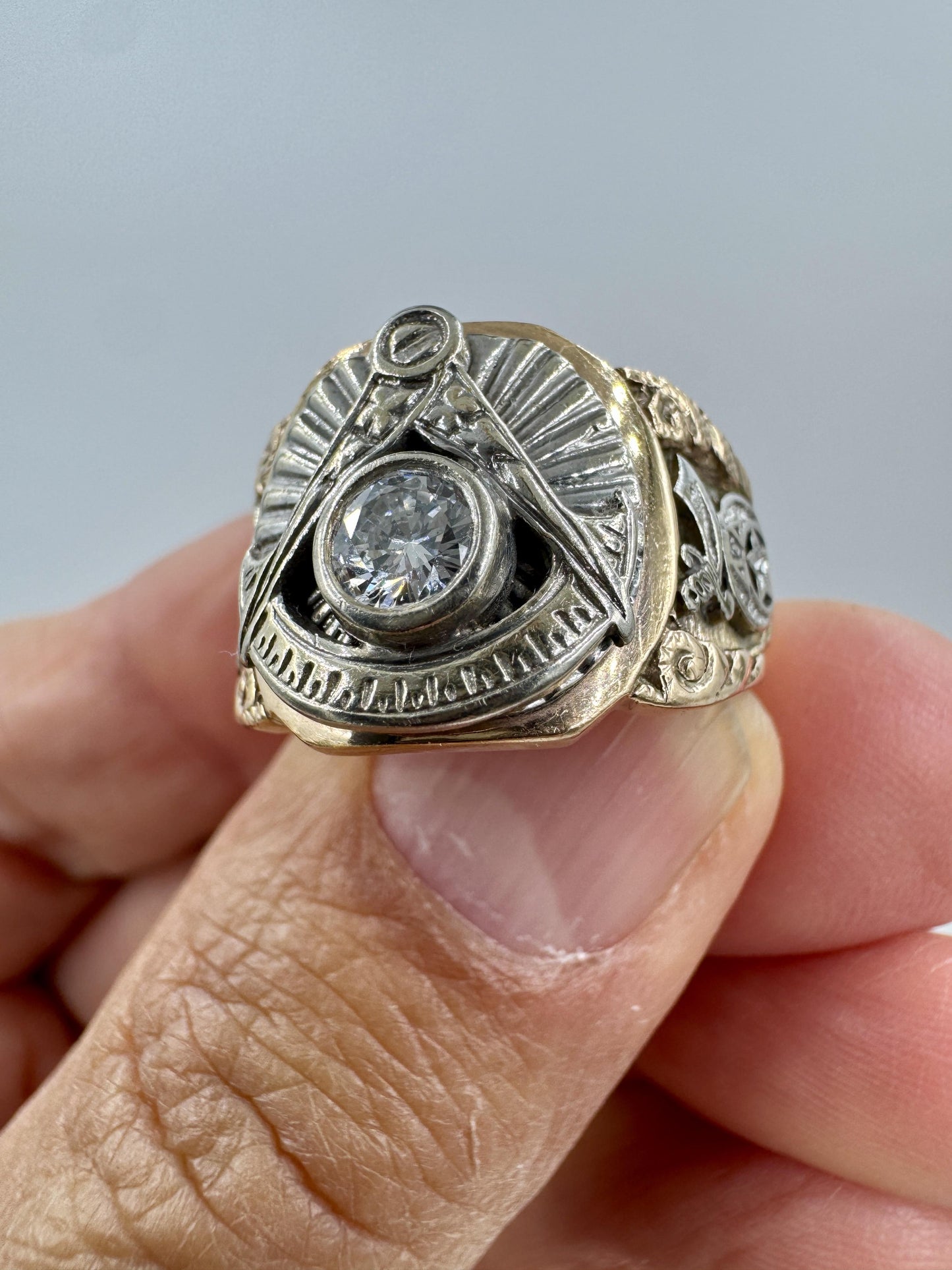 Vintage 10k Gold Mason 32 Degree Diamond Ring Masonic